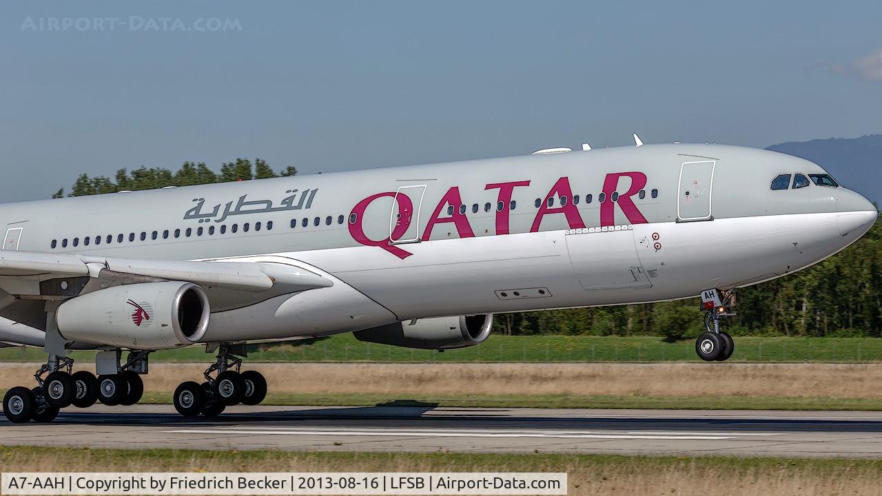 A7-AAH, 2003 Airbus A340-313X C/N 528, touchdown at Basel