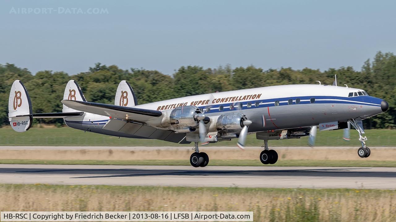 HB-RSC, 1955 Lockheed C-121C Super Constellation (L-1049F) C/N 1049F-4175, moments prior touchdown at Basel