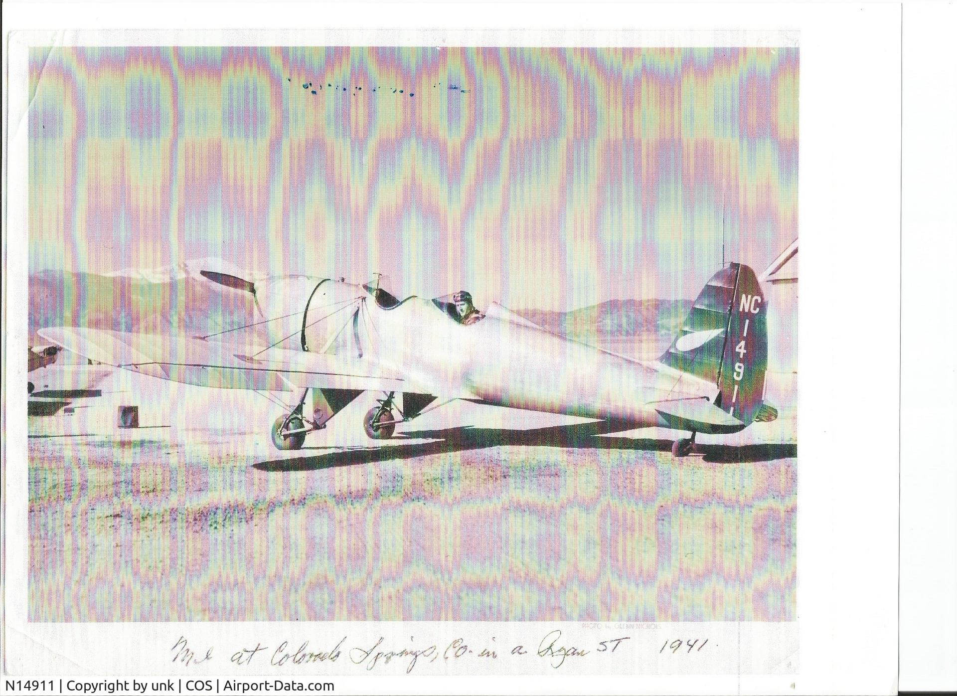 N14911, 1935 Ryan Aeronautical ST-A C/N 104, Our Dad, Paul H. Lindstrom at Colorado Springs Airport.  Later he and my mother ferried this aircraft to Washington State  right after  WWII broke out.

Copy is not the greatest as the photo I have is a copy.