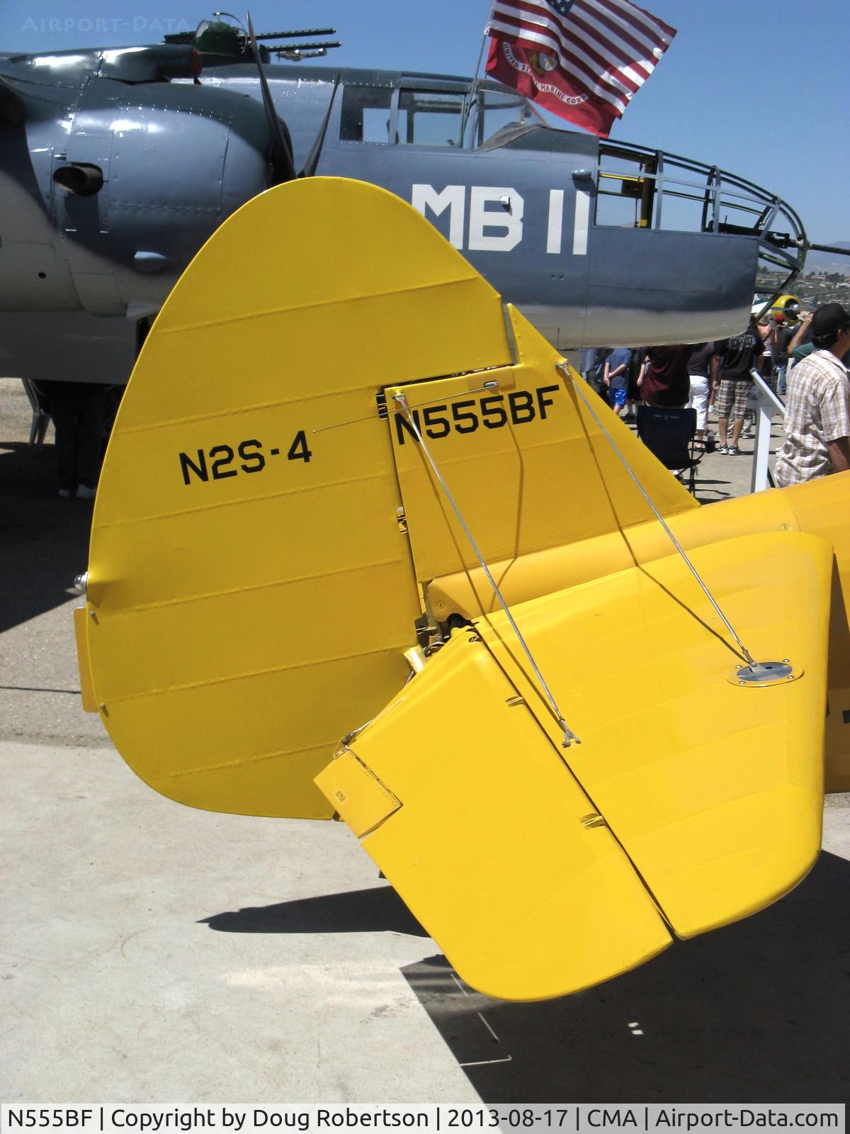 N555BF, 1941 Boeing A75N1(PT17) C/N 75-2305, 1941 Boeing Stearman A75N1 as Navy N2S-4, Continental W670-6 220 Hp radial, balanced rudder, double-braced horizontal stabilizer, elevator trim tab