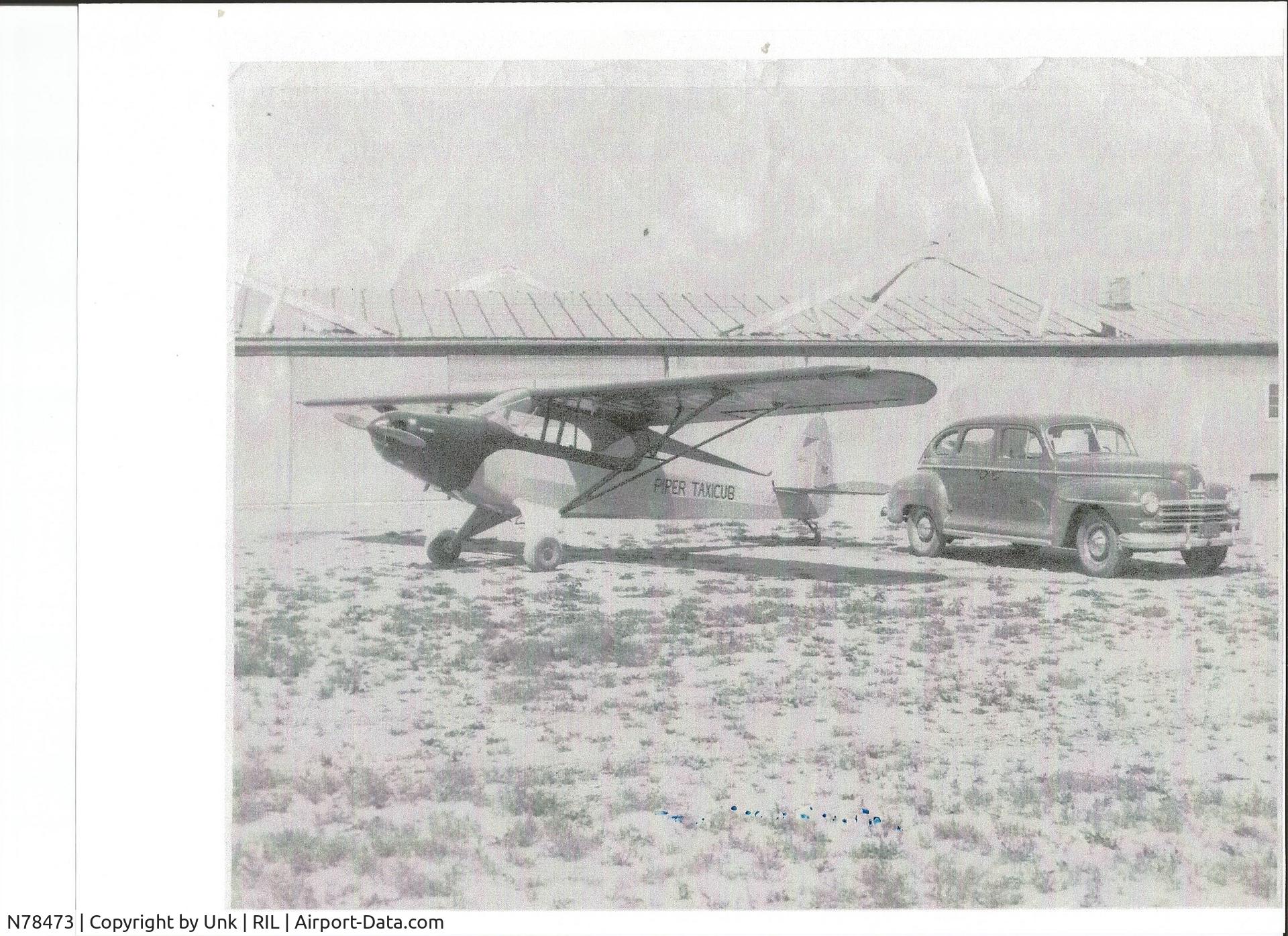 N78473, 1947 Piper PA-12 Super Cruiser C/N 12-1984, At Rifle, CO airport around 1949.  Registration number is hard to read but it is NC78473 from Paul H. Lindstrom, the owner,  from his log books.