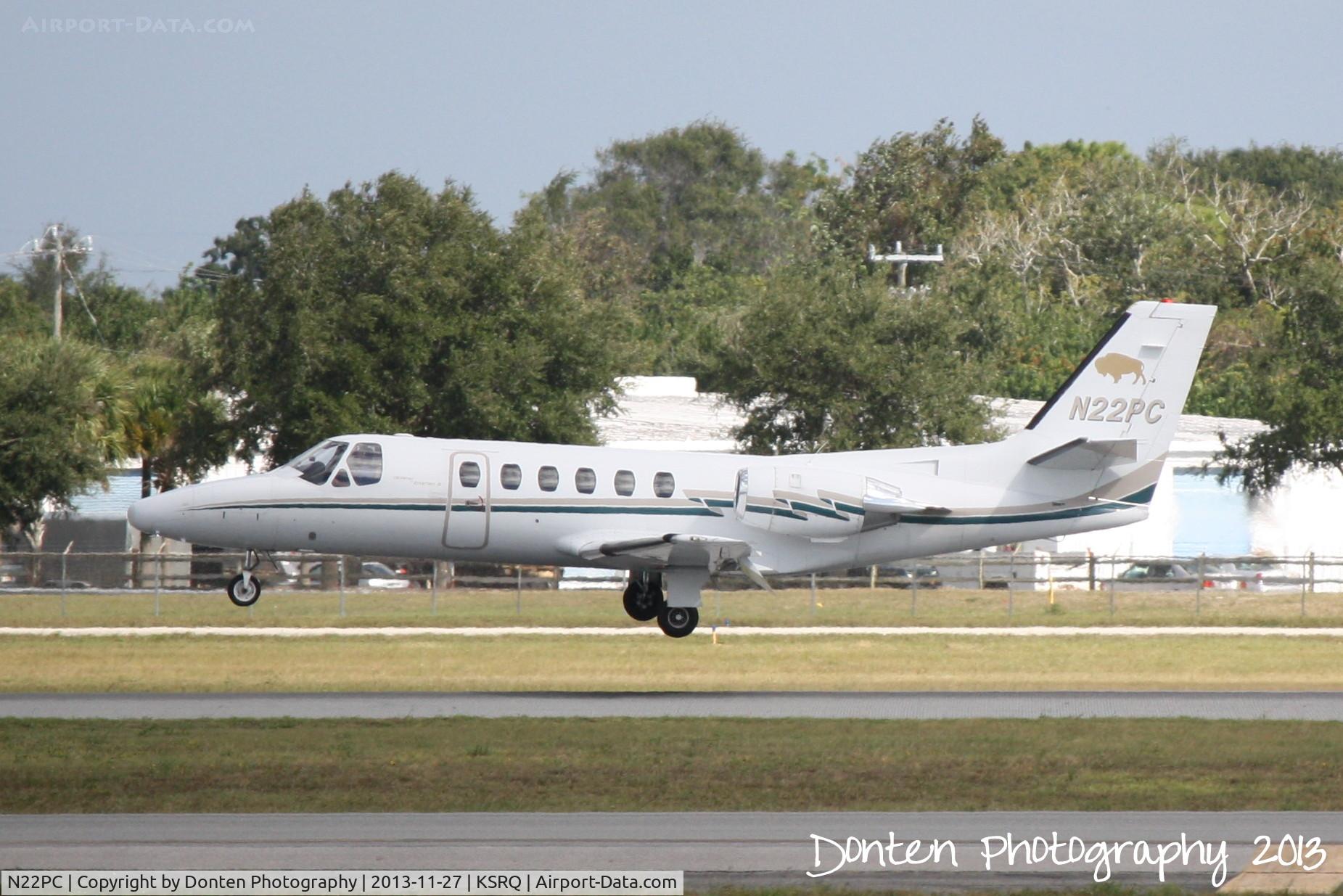 N22PC, 1988 Cessna 550 Citation II C/N 550-0583, Cessna Citation II (N22PC) arrives at Sarasota-Bradenton International Airport following a flight from Oakland County International Airport