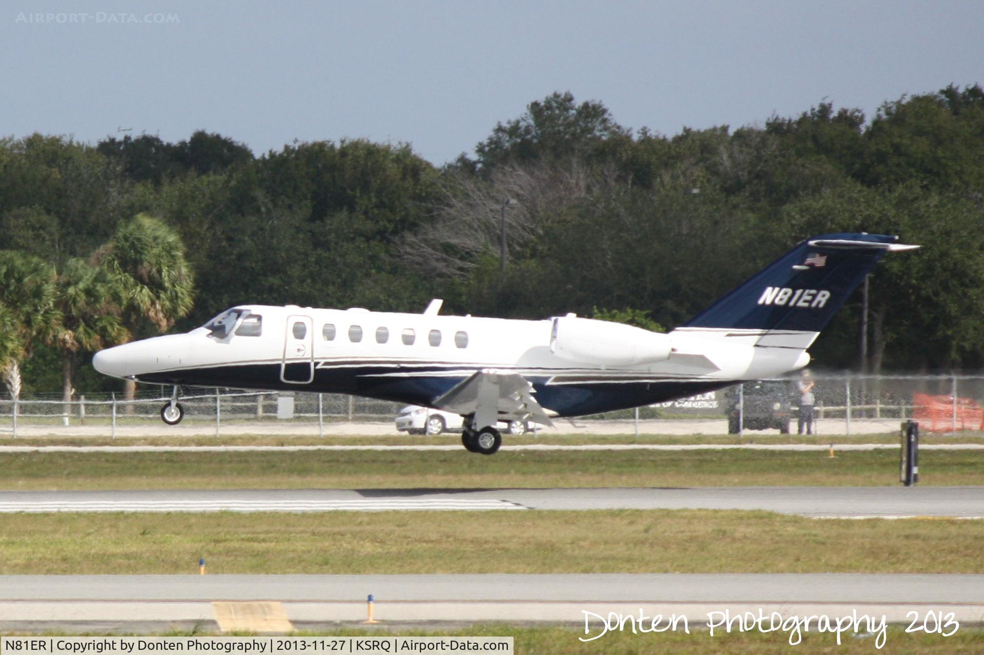 N81ER, 2007 Cessna 525B CitationJet CJ3 C/N 525B0190, Cessna Citation I (N81ER) arrives at Sarasota-Bradenton International Airport following a flight from Palm Beach International Airport