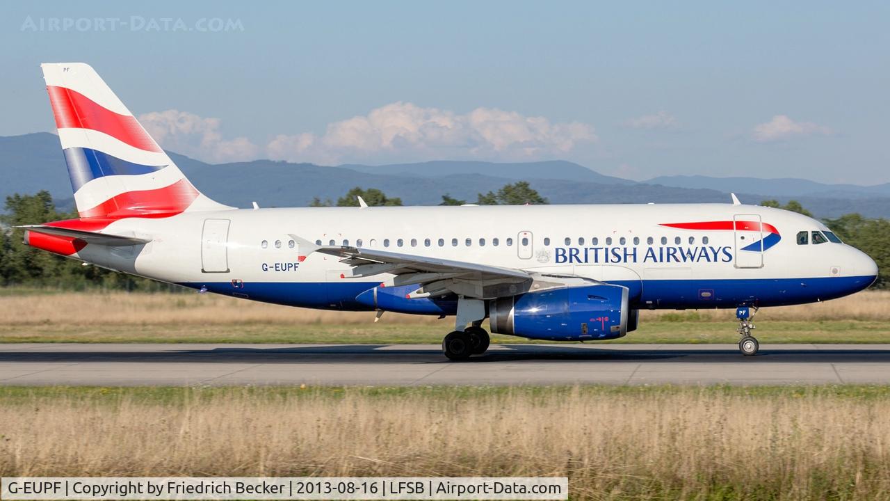 G-EUPF, 2000 Airbus A319-131 C/N 1197, departure from Basel