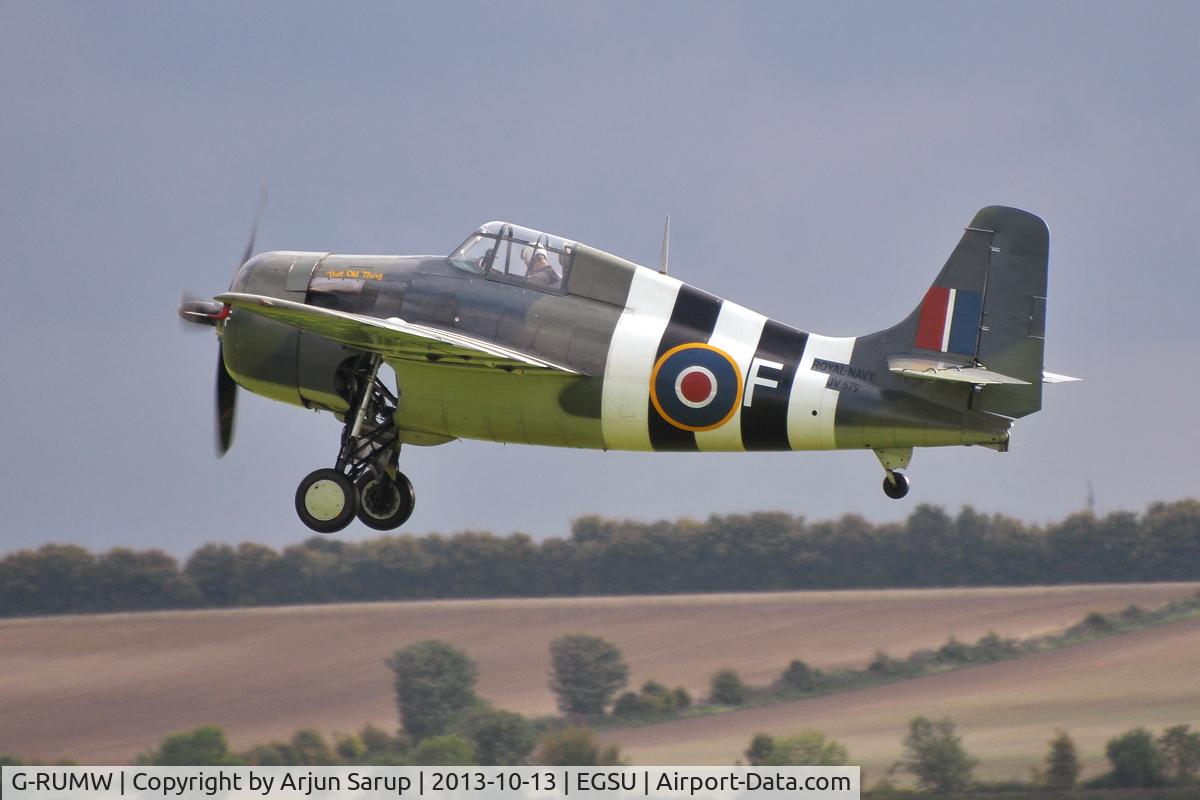 G-RUMW, 1944 General Motors (Grumman) FM-2 Wildcat C/N 5765, Taking off to display at Duxford Autumn Air Show 2013.