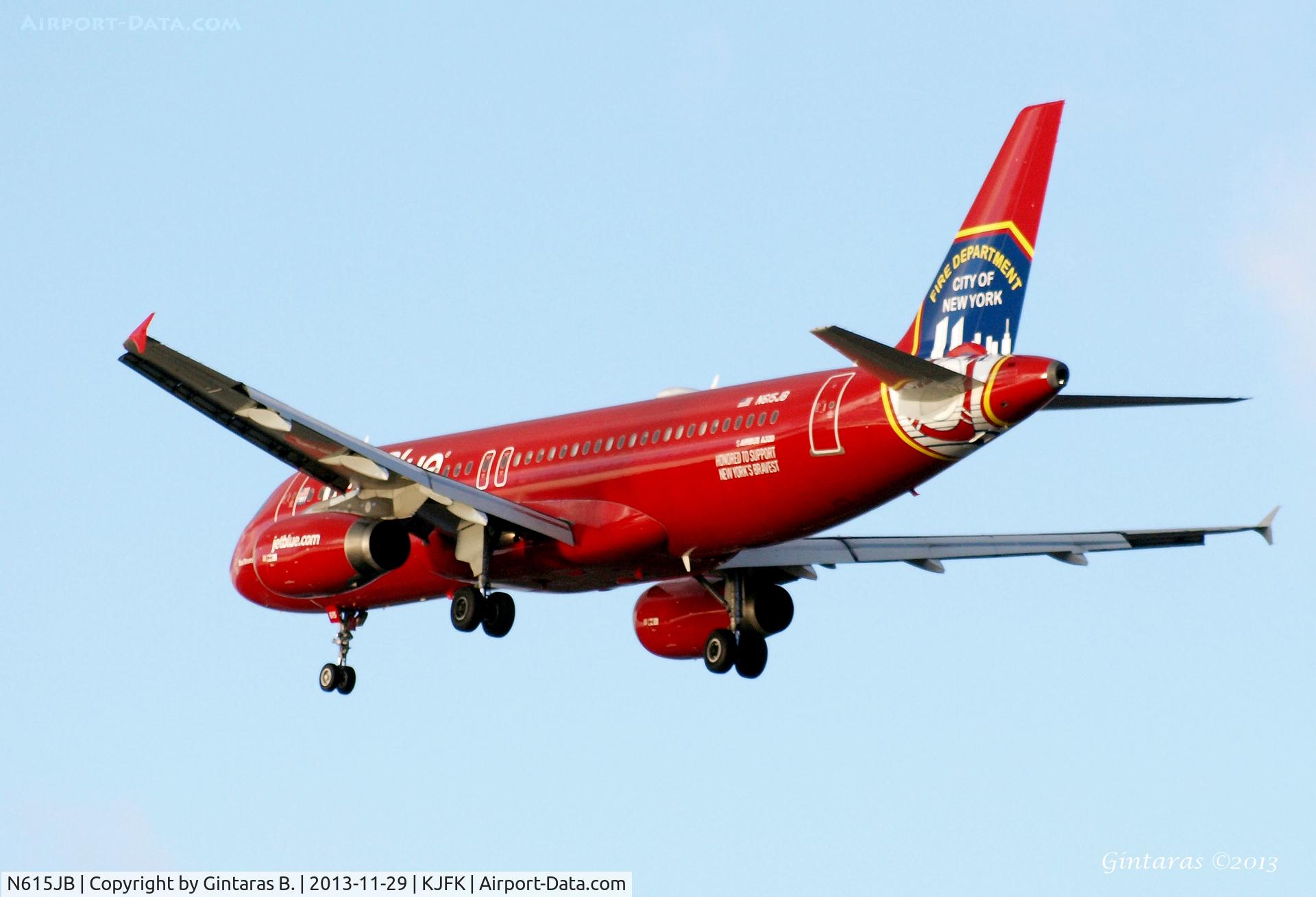 N615JB, 2005 Airbus A320-232 C/N 2461, FDNY Blue Bravest Going To A Landing on 31R, JFK