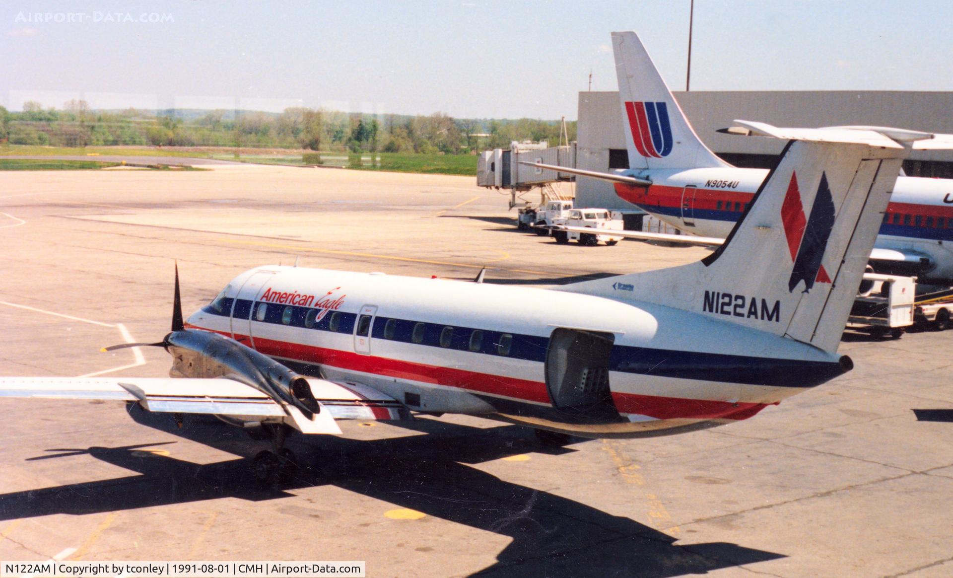 N122AM, 1986 Embraer EMB-120ER Brasilia C/N 120013, American Eagle EMBRAER EMB-120ER N122AM SN 120.013  Yr Mfg 1986 Exported to Germany 9/12/02 Currently EC-JBE With Swifair in cargo configuration  @ Port Columbus IAP 8/91