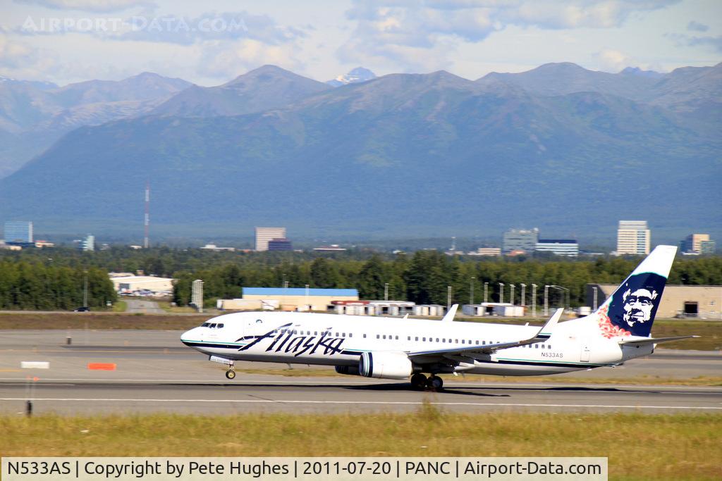 N533AS, 2010 Boeing 737-890 C/N 35201, N533AS departing Anchorage AK 20 July 2011