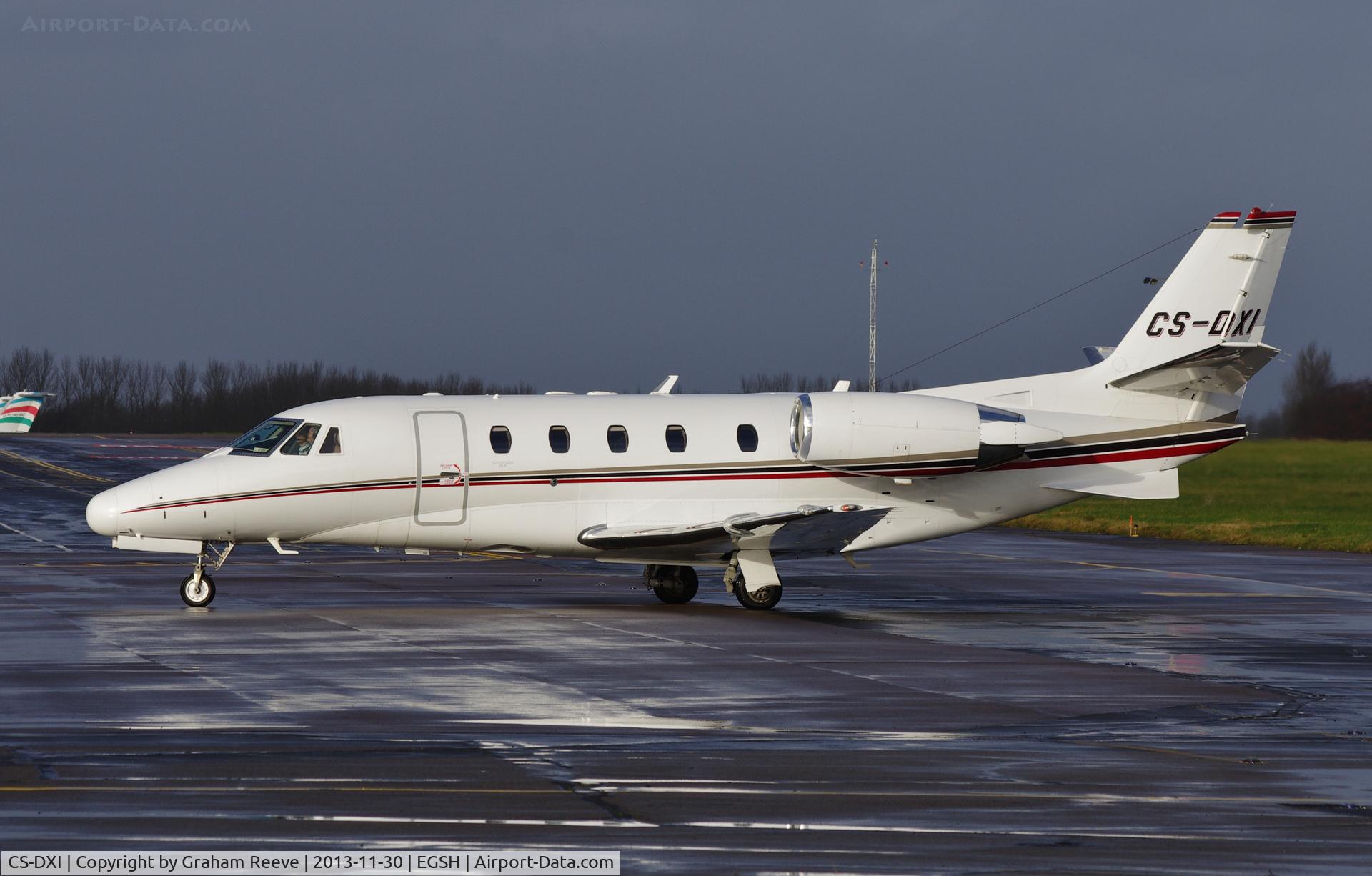 CS-DXI, 2006 Cessna 560 Citation XLS C/N 560-5621, Just landed at Norwich.