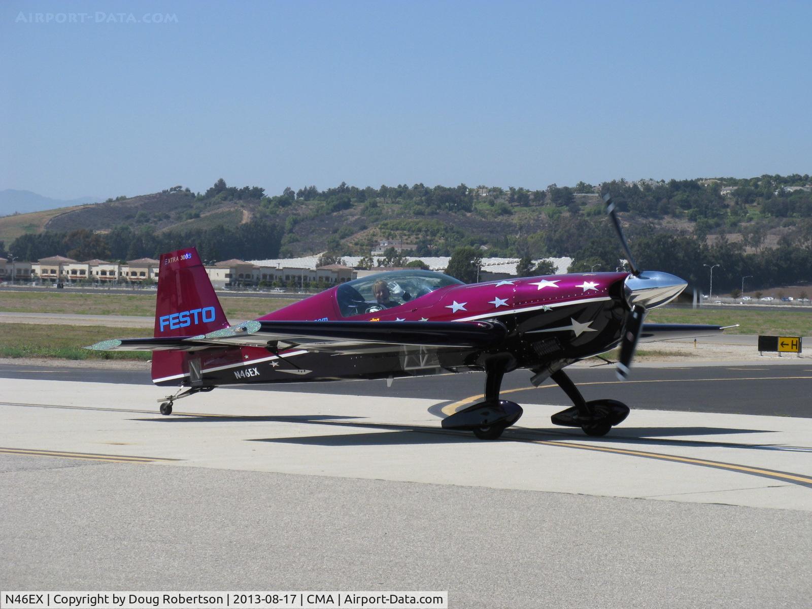 N46EX, 1993 Extra EA-300S C/N 014, 1993 Extra Flugzeugbau Gmbh EXTRA EA-300/S, Lycoming AEIO-540 300 Hp, fully aerobatic short wing version, Pilot-Vicki Benzing, taxi after landing