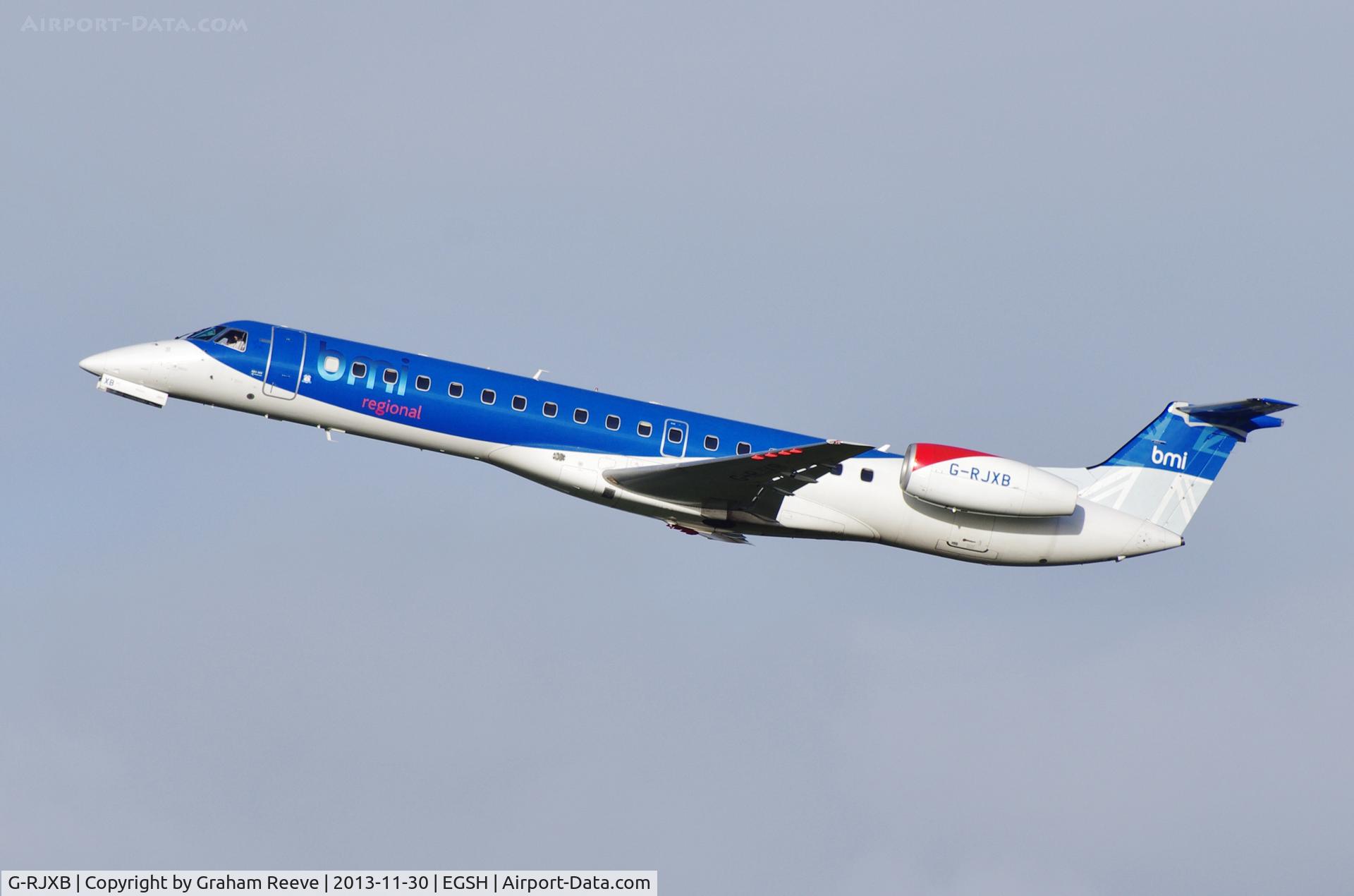 G-RJXB, 1999 Embraer EMB-145EP (ERJ-145EP) C/N 145142, Just airbourne from runway 27.