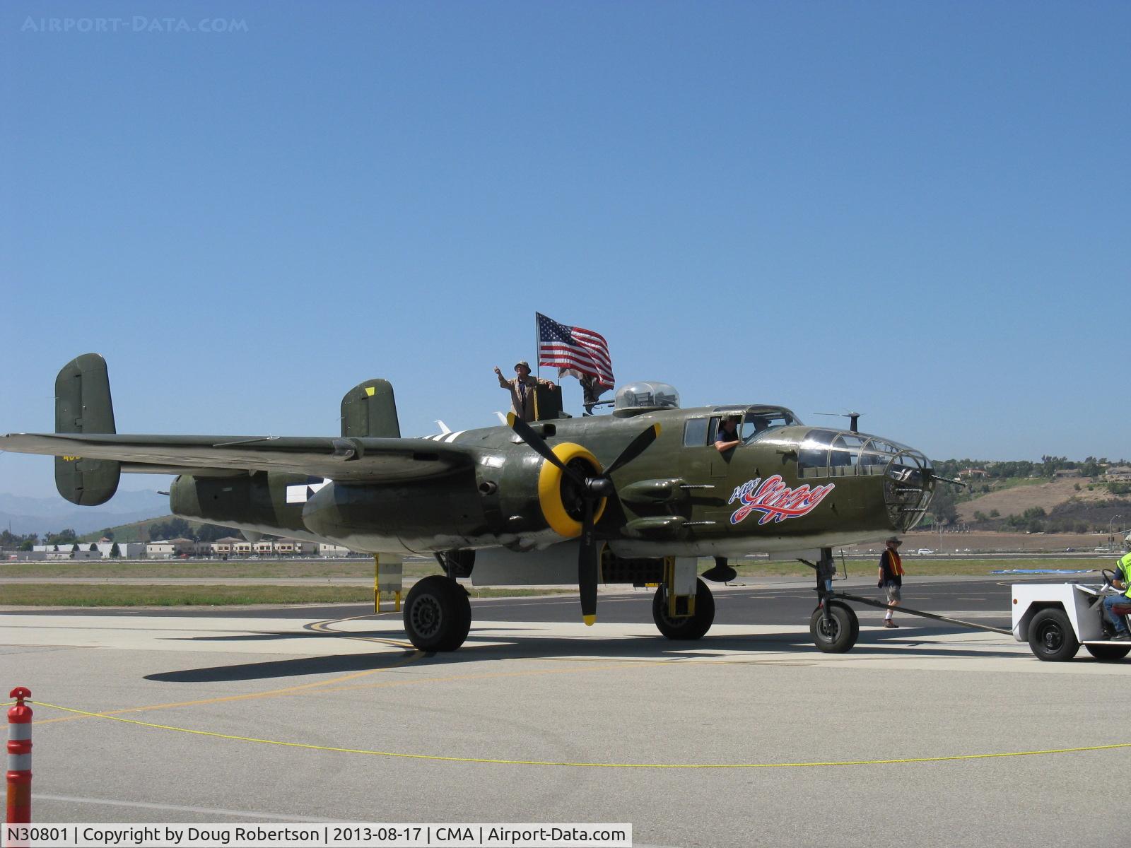 N30801, 1944 North American TB-25N Mitchell C/N 108-34076, 1944 North American TB-25N MITCHELL 'Executive Sweet', two Wright Cyclone R-2600s 1,700 hp each, under tow to flight line