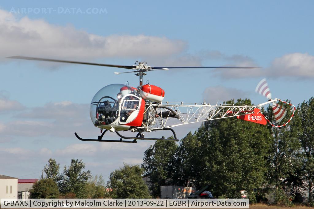 G-BAXS, 1969 Bell 47G-5 C/N 7908, Bell 47G-5 at The Real Aeroplane Club's Helicopter Fly-In, Breighton Airfield, September 2013.