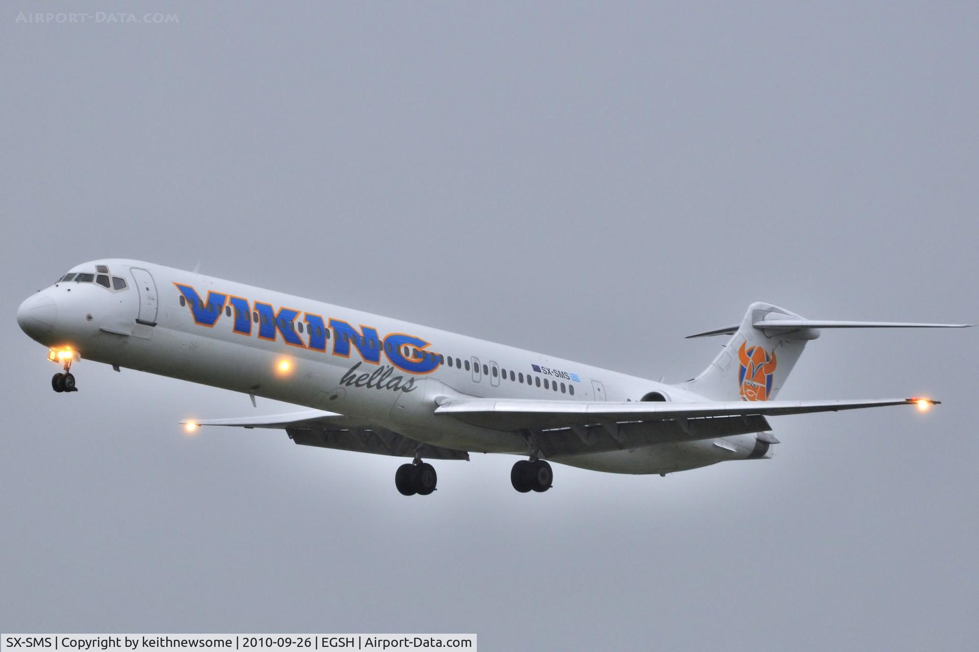 SX-SMS, 1989 McDonnell Douglas MD-83 (DC-9-83) C/N 49631, Leaving Norwich !