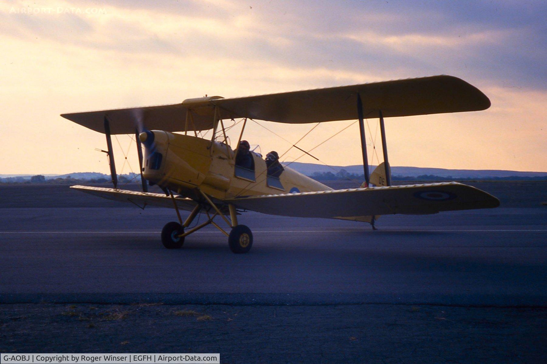 G-AOBJ, 1942 De Havilland DH-82A Tiger Moth II C/N 85830, Visiting DH Tiger Moth carrying the RAF serial number DE970. Attending a DHA open day circa early 1997.