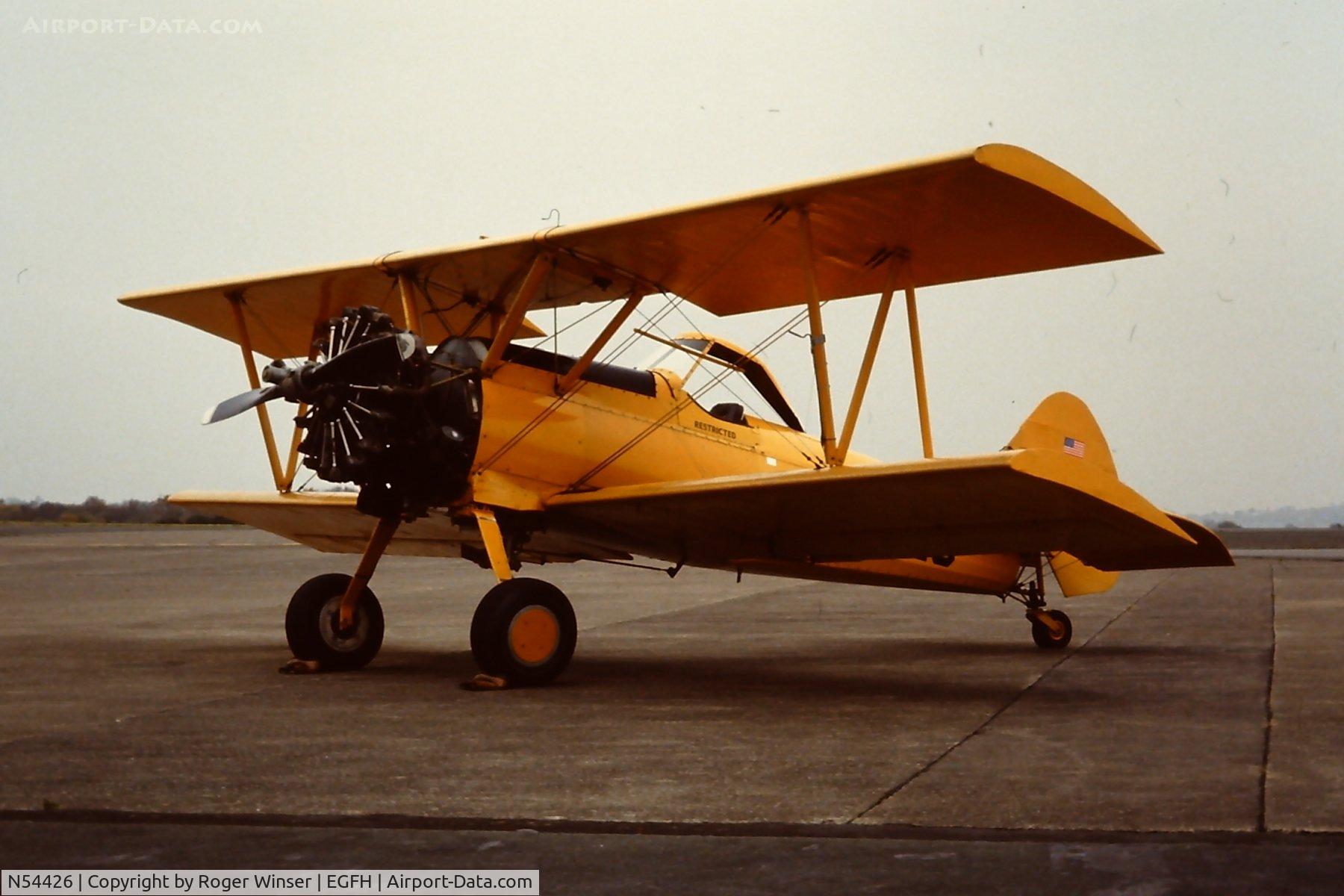 N54426, 1941 Boeing A75N1(PT17) C/N 75-1696, Visiting Boeing Stearman Ag-Kaydet. Mid-1990's