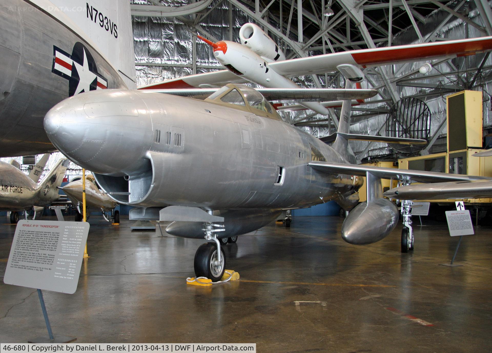 46-680, 1948 Republic XF-91 Thunderceptor C/N Not found 46-680, This aircraft was the first U.S. rocket-powered fighter to exceed the speed of sound.