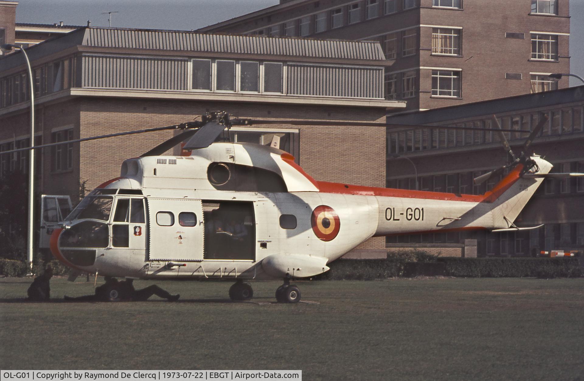 OL-G01, 1973 Aérospatiale SA-330C Puma C/N 1225, At the U.Z.  Gent  Hospital on 1973-07-22.