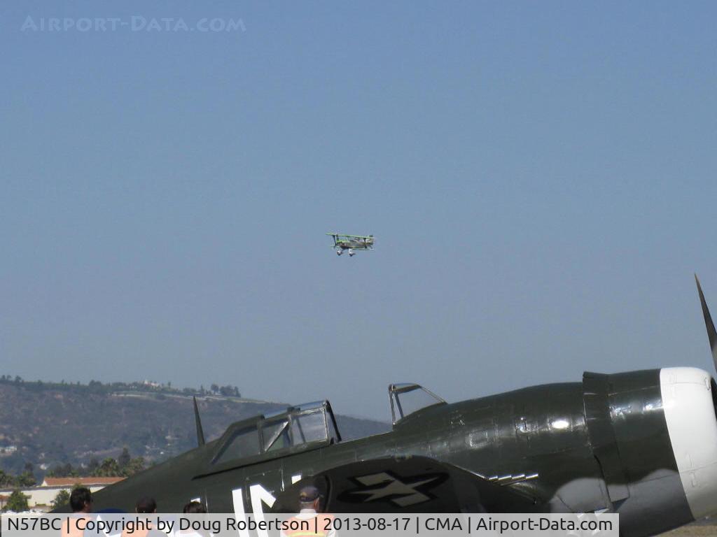N57BC, 2001 Aviat Pitts S-2C Special C/N 6042, 2001 Aviat PITTS S-2C, Lycoming AEIO-540, on final Rwy 26 over the P-47G THUNDERBOLT