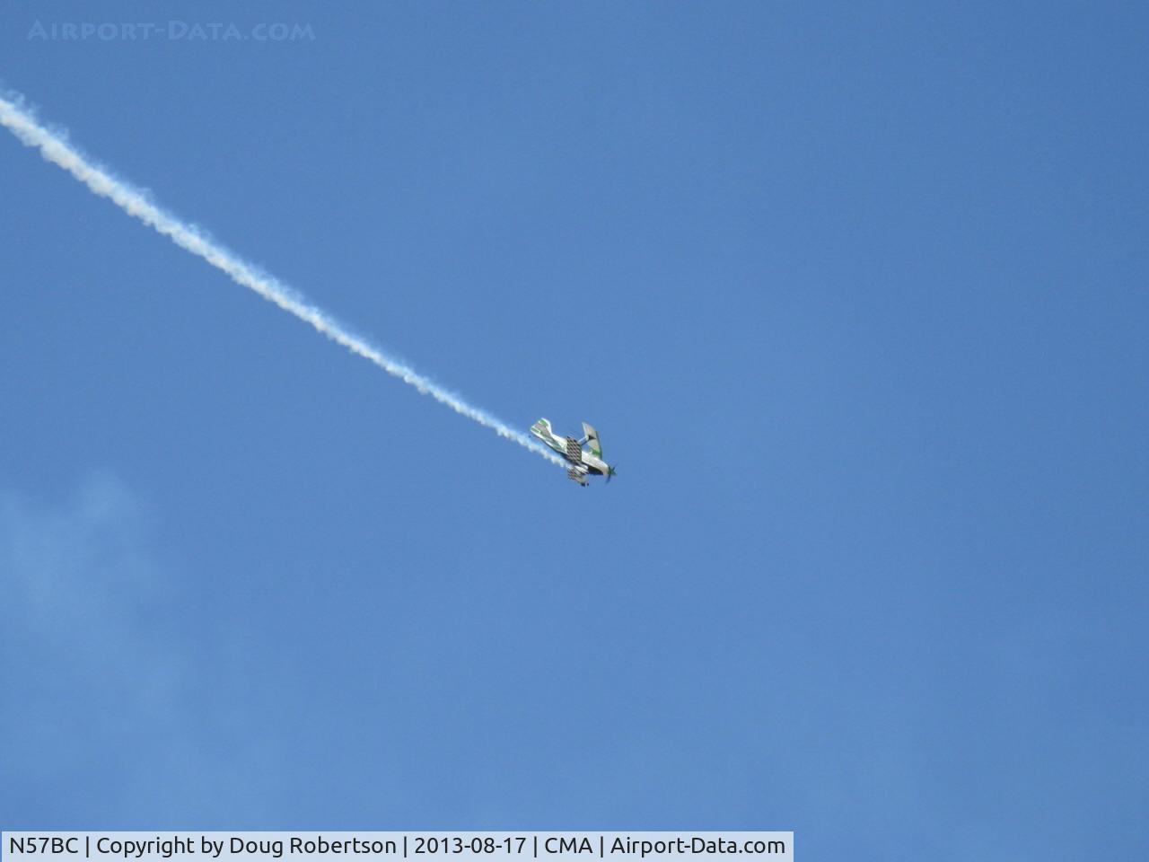 N57BC, 2001 Aviat Pitts S-2C Special C/N 6042, 2001 Aviat PITTS S-2C, Lycoming AEIO-540, Bill Cornick's airshow ride, 4 ailerons, symmetrical wing airfoils, 3-blade CS prop, at Wings Over Camarillo Airshow 2013