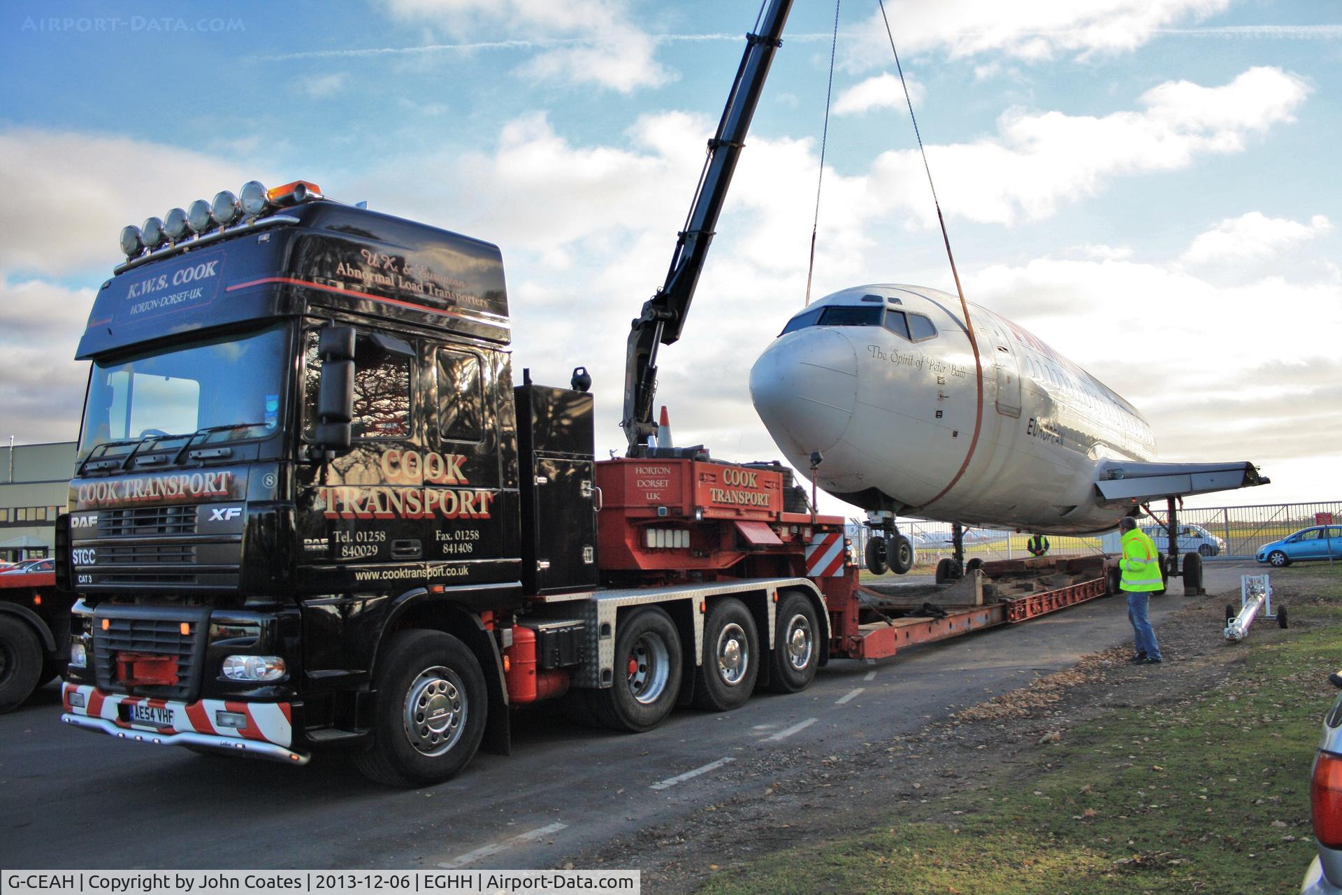 G-CEAH, 1975 Boeing 737-229 C/N 21135, Being loaded for move to a new life at the museum