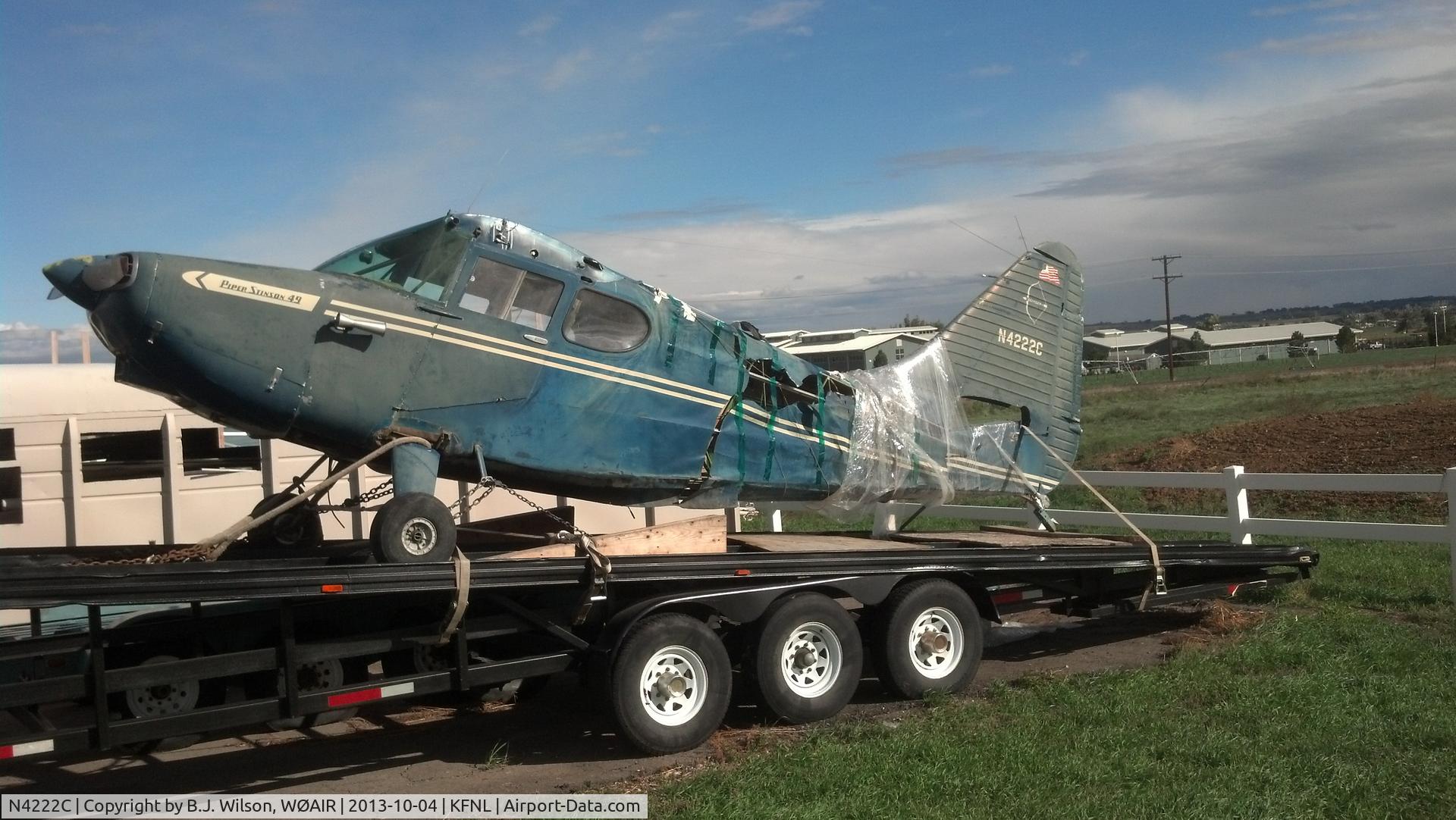 N4222C, 1949 Stinson 108 Voyager C/N 1085222, Storage lot, beside railroad tracks, north of Berthoud, Colorado 80513.  About 15 miles southwest of KFNL.