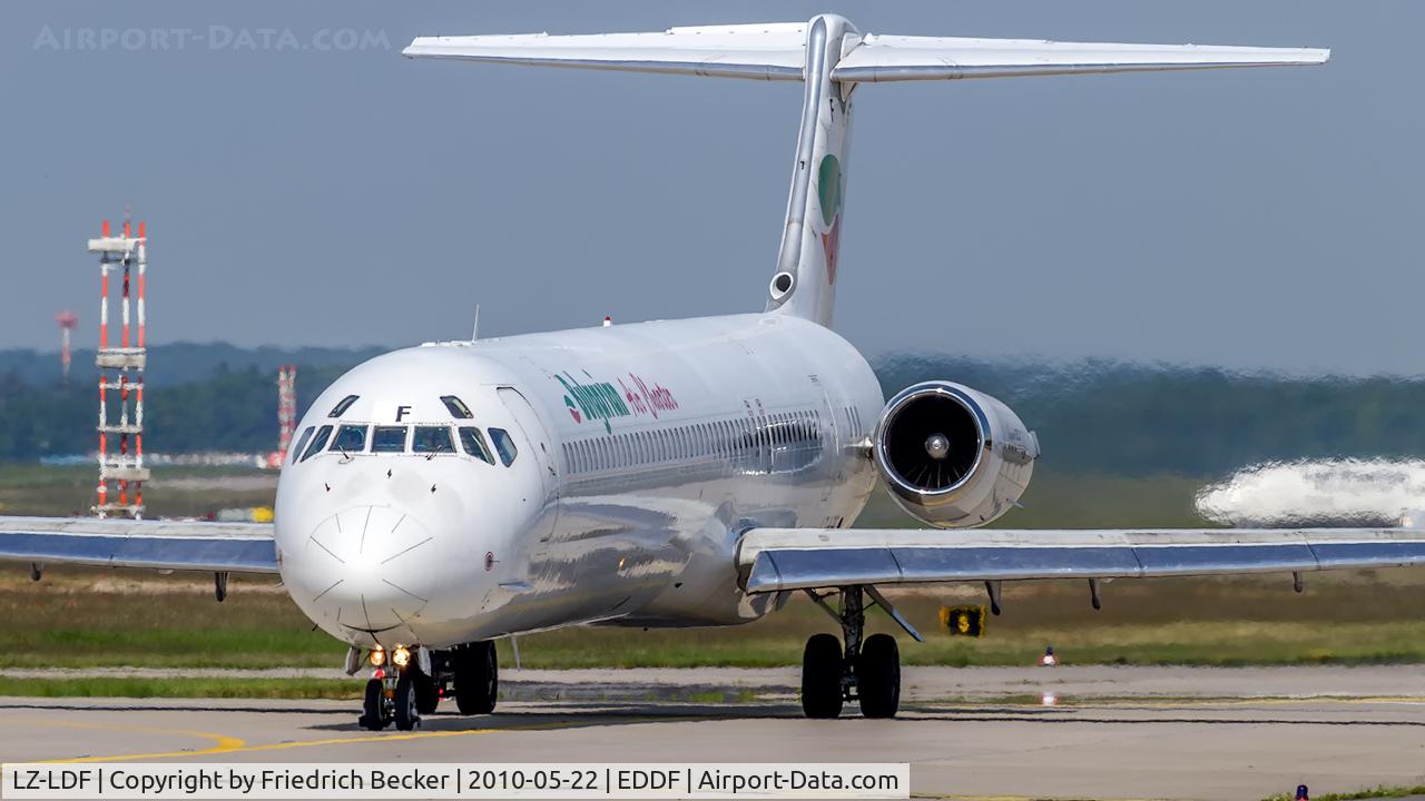 LZ-LDF, 1986 McDonnell Douglas MD-82 (DC-9-82) C/N 49219, line up for departure from Frankfurt via RW18W