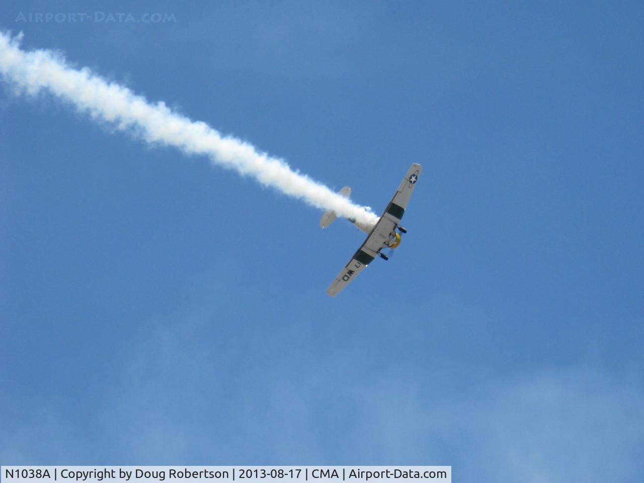 N1038A, 1944 North American SNJ-5 Texan C/N 90917 (121-41633), 1944 North American SNJ-5 'WAR DOG', P&W R-1340 Wasp 600 Hp, low level airshow with smoke