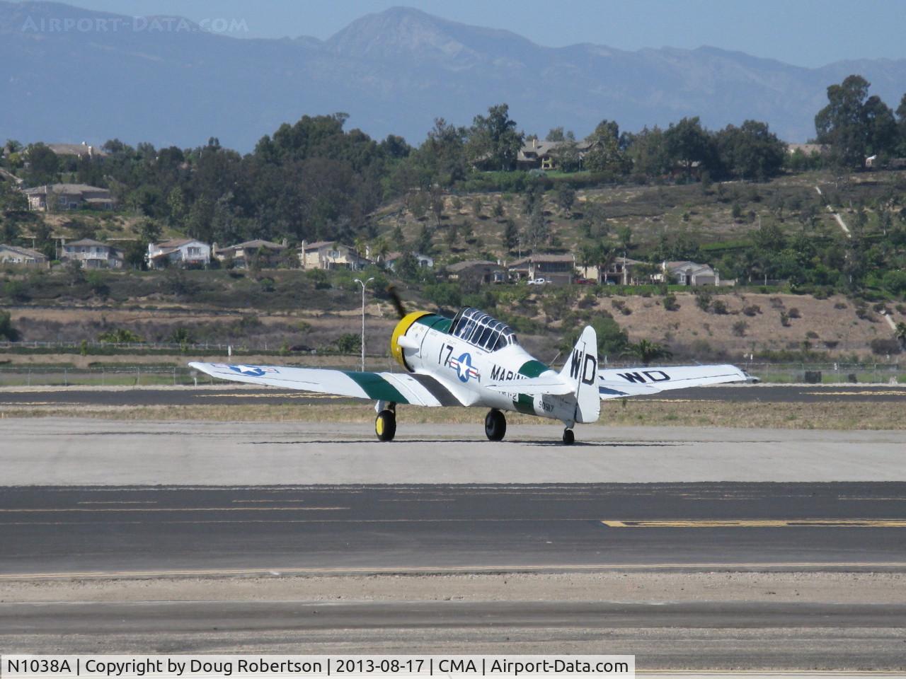 N1038A, 1944 North American SNJ-5 Texan C/N 90917 (121-41633), 1944 North American SNJ-5 'WAR DOG', P&W R-1340 Wasp 600 Hp, taxi to Rwy 26, Wings Over Camarillo Airshow 2013