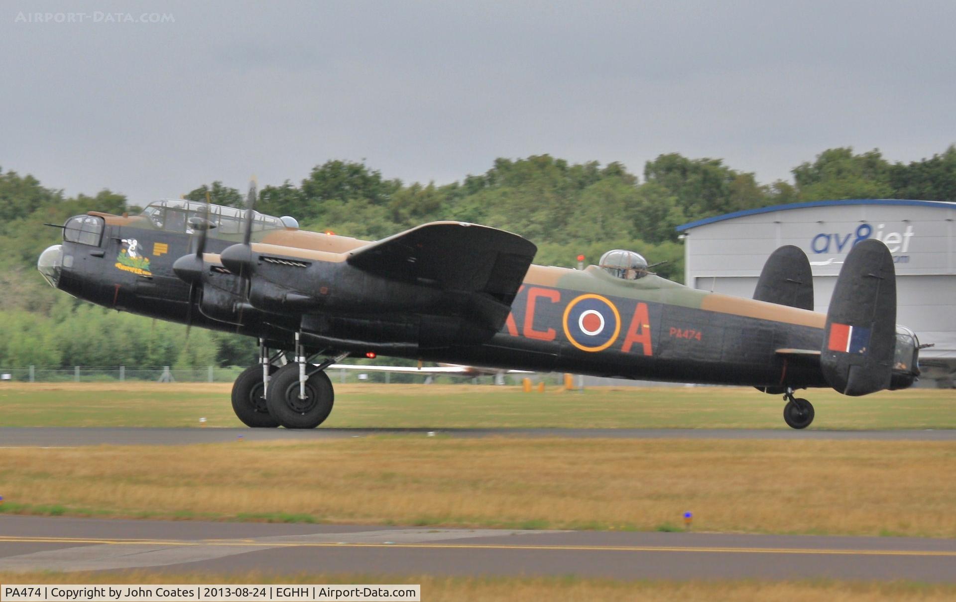 PA474, 1945 Avro 683 Lancaster B1 C/N VACH0052/D2973, Departing with latest Thumper logo