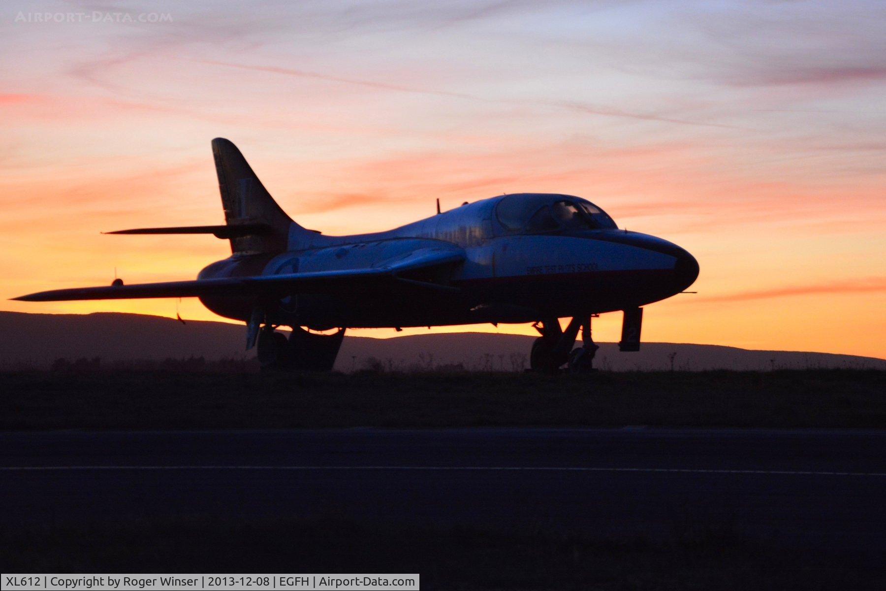 XL612, 1958 Hawker Hunter T.7 C/N 41H-695346, Horizon Aircraft Services (formerly Hunter Flying Ltd) Hawker Hunter at sundown.