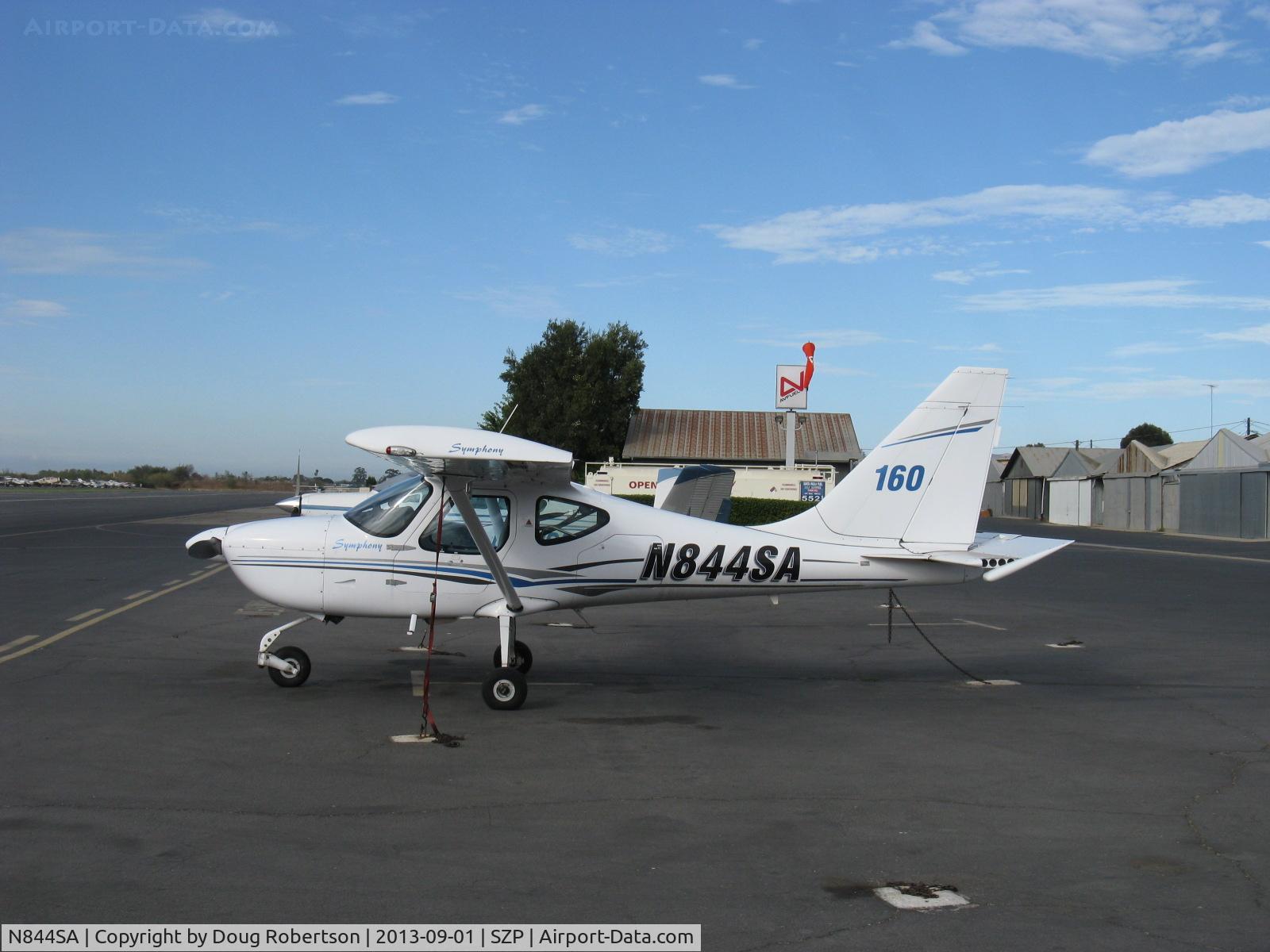 N844SA, 2006 Symphony SA-160 C/N S-0015, 2006 Symphony Aircraft Inds. SA-160 SYMPHONY, Lycoming O-320-D2A 160 Hp, production redesign of New GlaStar now made in Canada, 2 seats, optional BRS parachute, tri-gear, wings foldable for storage, not LSA, on SZP transient ramp.