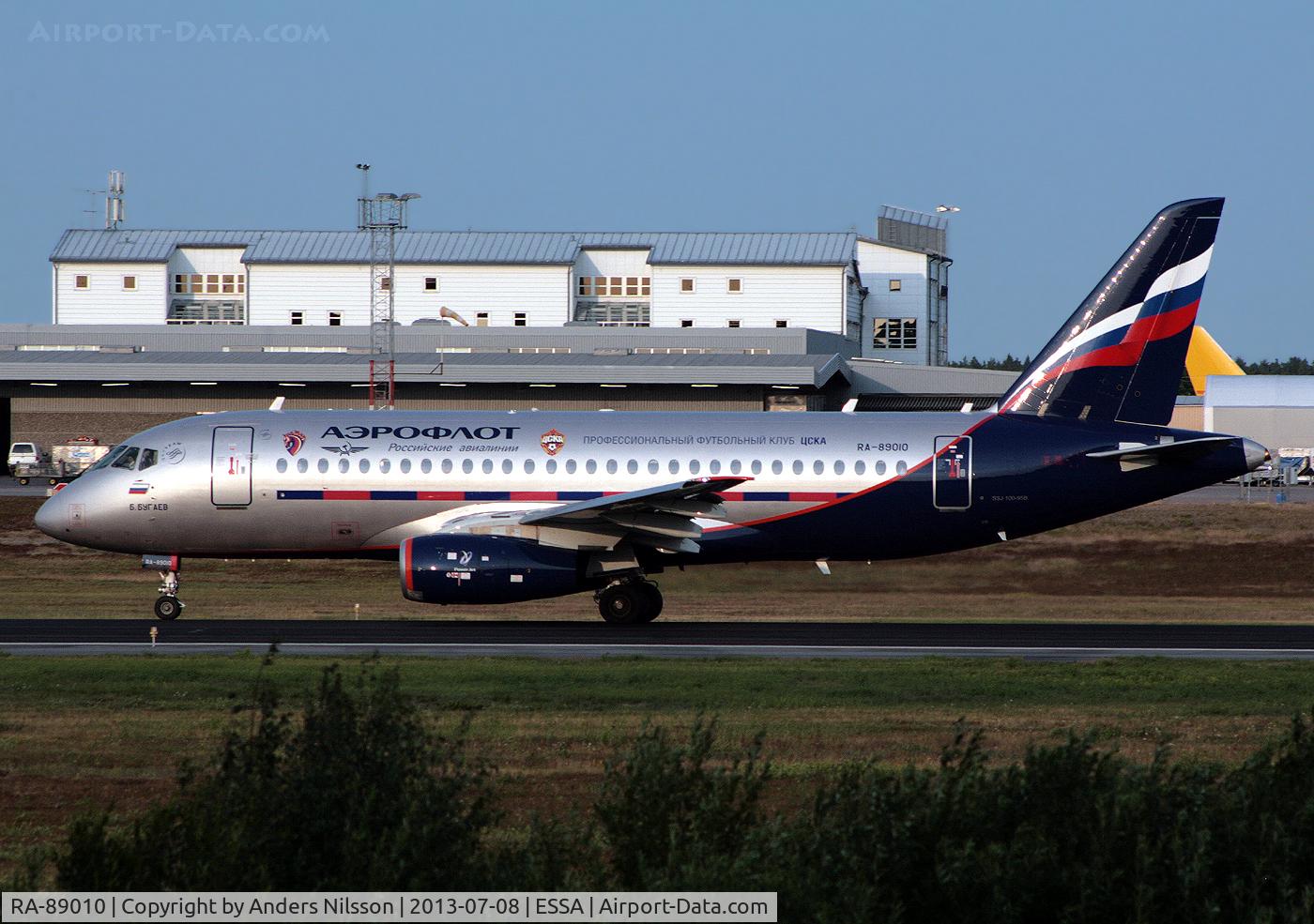 RA-89010, 2012 Sukhoi SSJ 100-95B C/N 95018, Departing runway 01L.