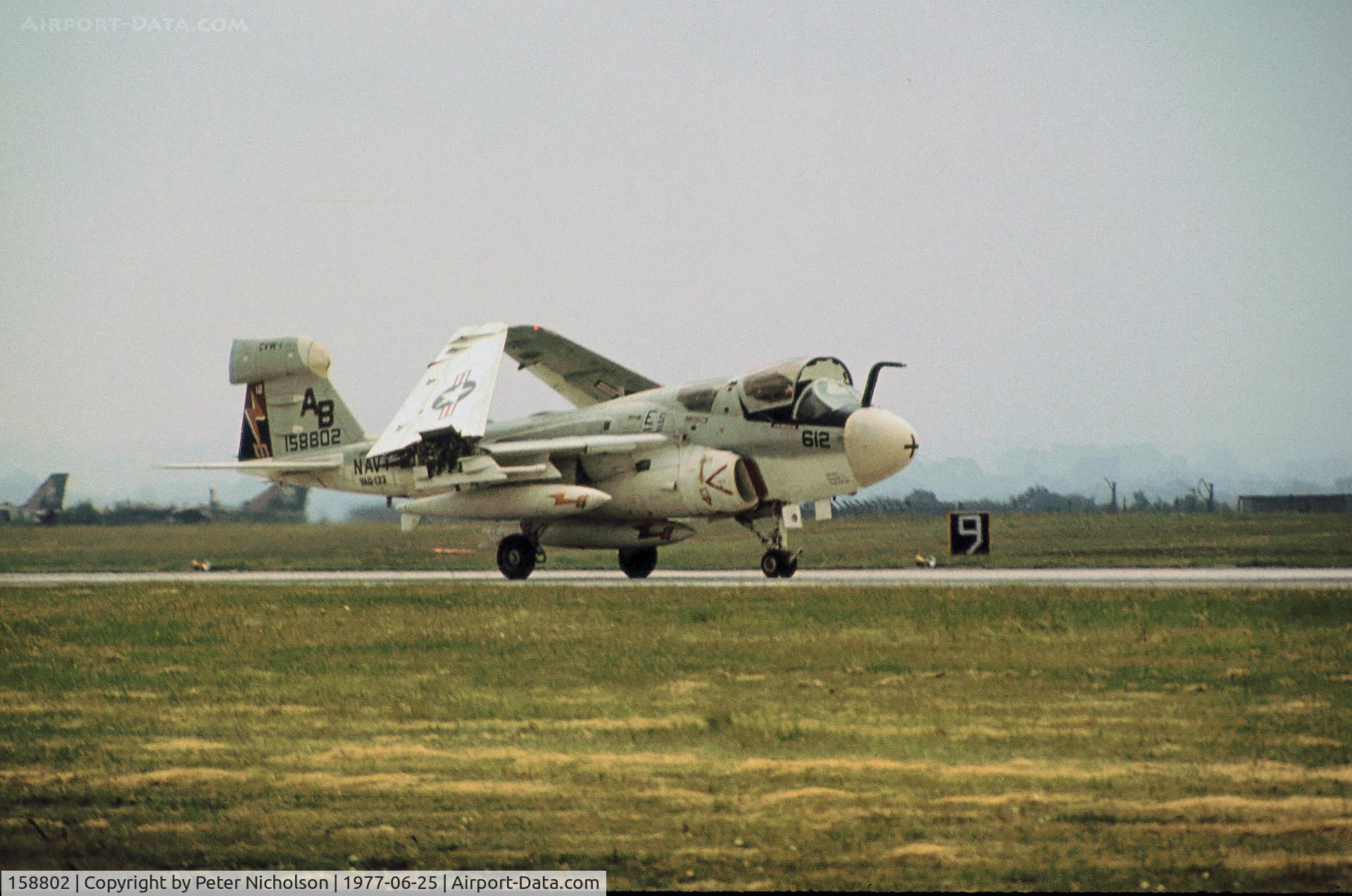 158802, Grumman EA-6B Prowler C/N P-32, EA-6B Prowler of VAQ-133 in action at the 1977 Intn'l Air Tattoo at RAF Greenham Common.