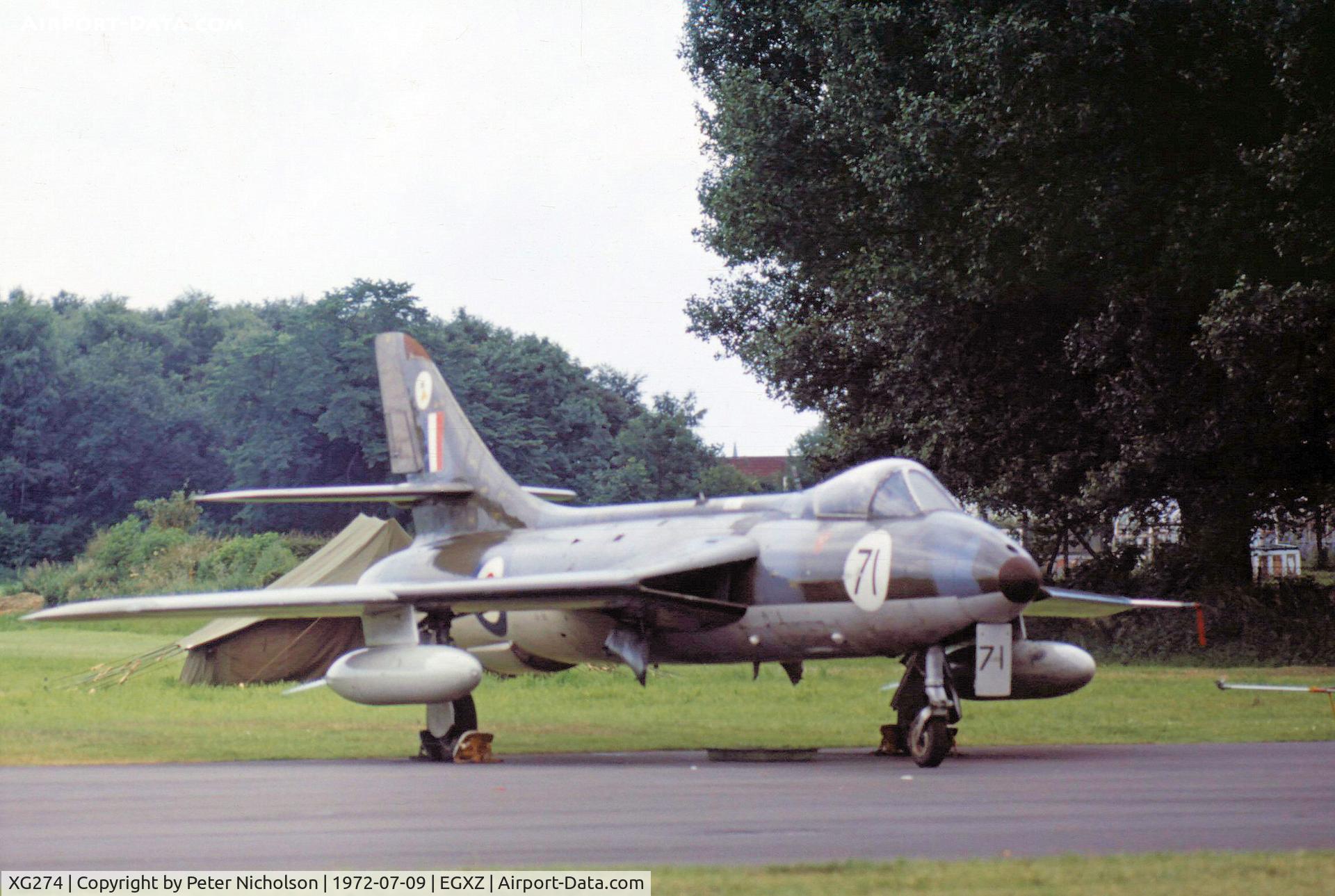 XG274, 1956 Hawker Hunter F.6 C/N 41H/680075, Hunter F.6 of 4 Flying Training School at RAF Valley on display at the 1972 RAF Topcliffe Airshow.