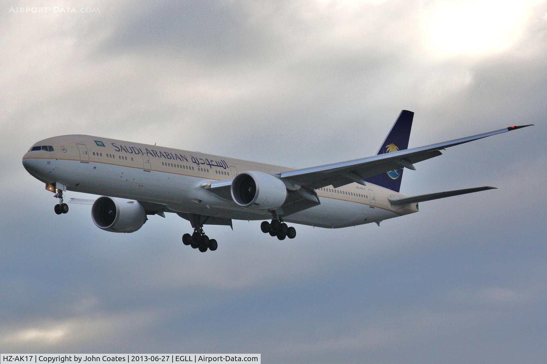 HZ-AK17, 2013 Boeing 777-368/ER C/N 41054, Misty morning finals to 27L