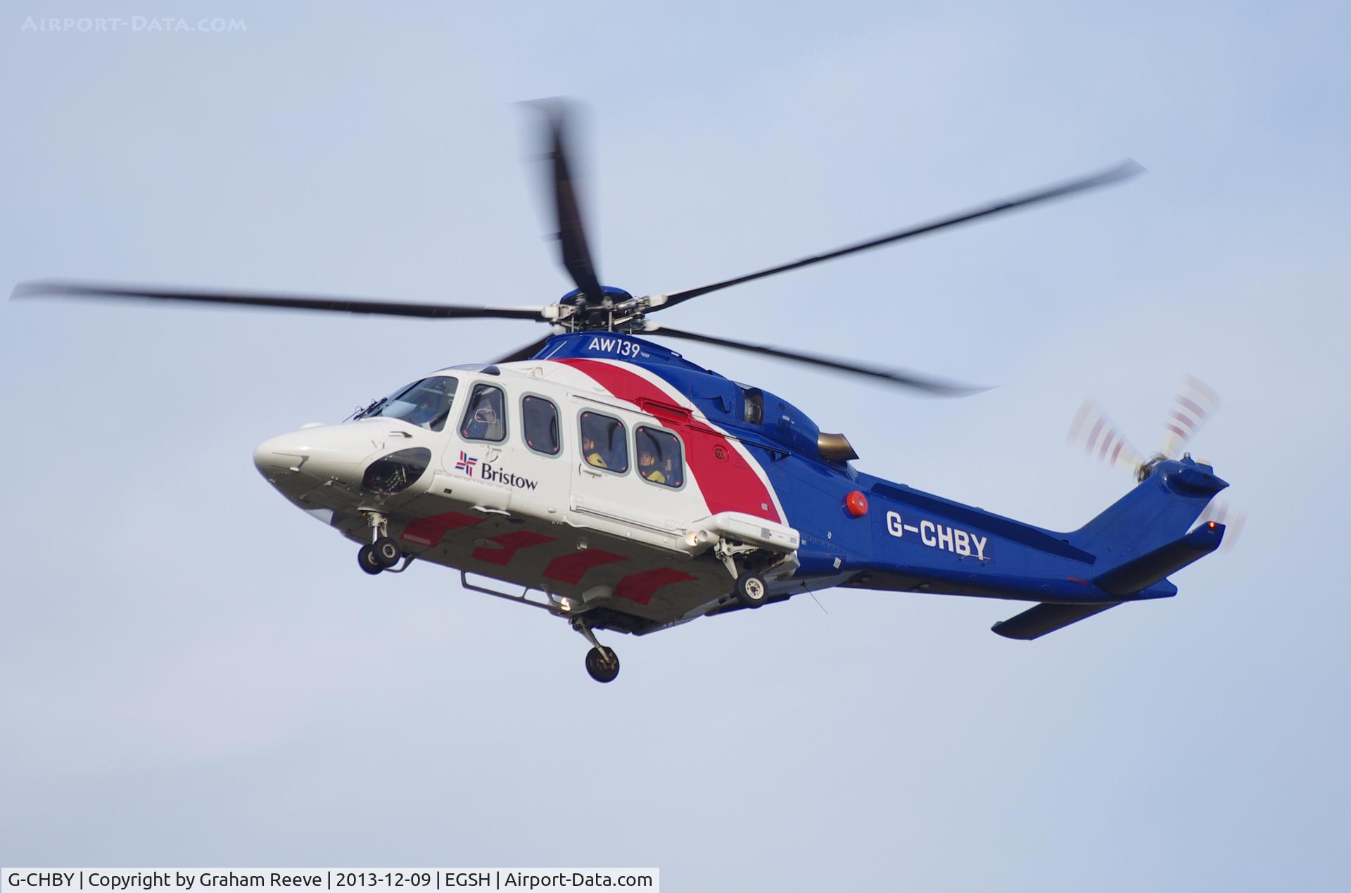G-CHBY, 2010 AgustaWestland AW-139 C/N 31310, About to land at Norwich.