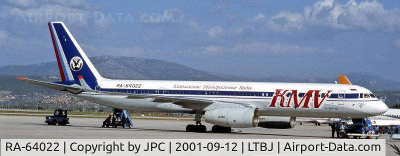 RA-64022, 1999 Tupolev 204-100 C/N 1450743164022, A Brand new Tupolev 204, in Izmir Airport. Day after 9/11