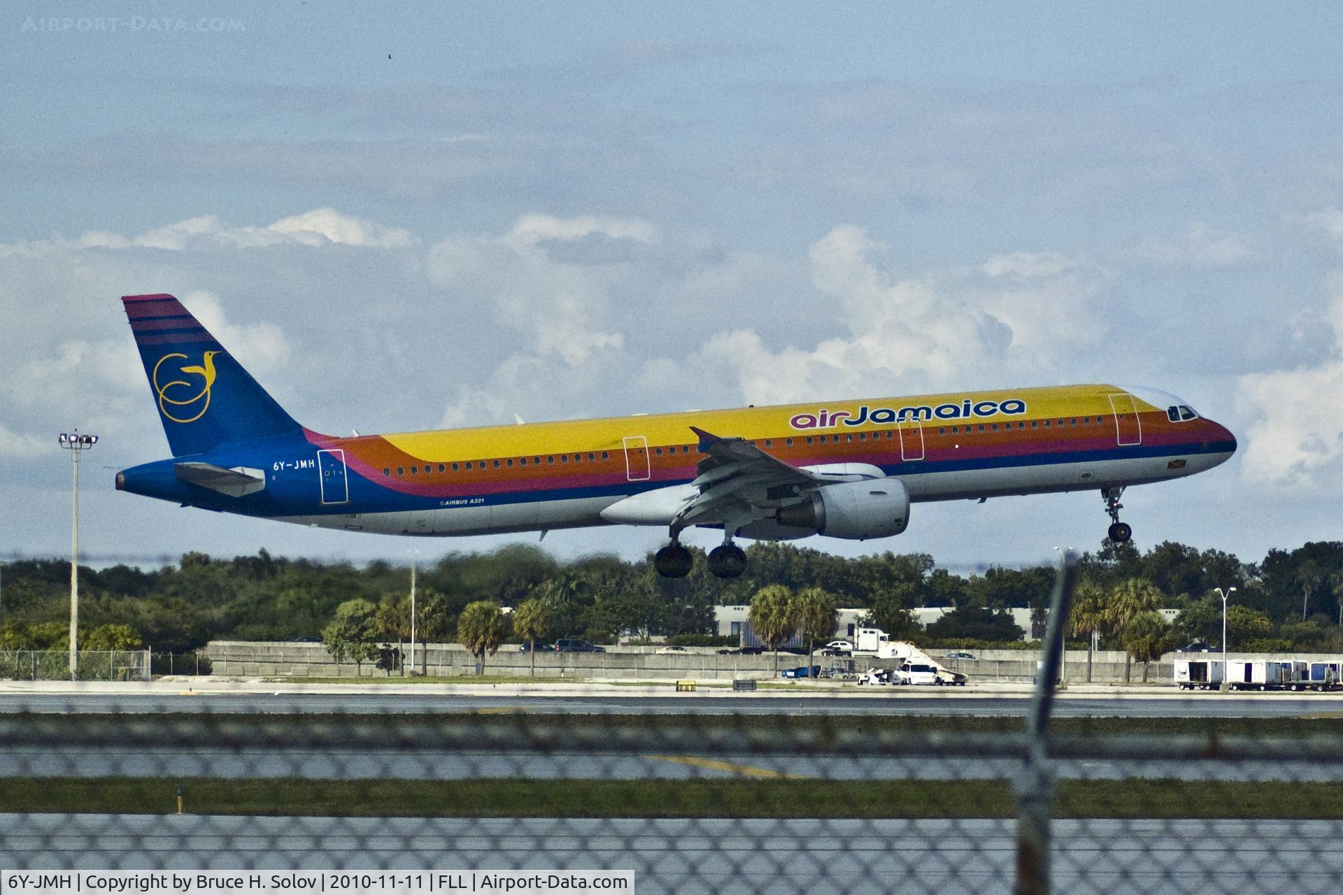 6Y-JMH, 2001 Airbus A321-211 C/N 1503, Landing on runway 9L at FLL