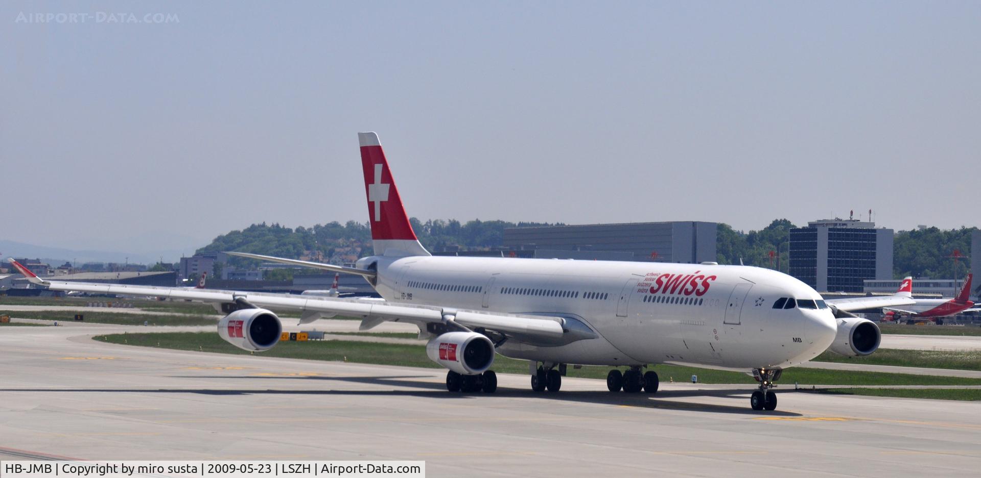 HB-JMB, 2003 Airbus A340-313 C/N 545, Swiss Airlines Airbus A340 rolling to take-off runway at Zurich-Kloten International Airport