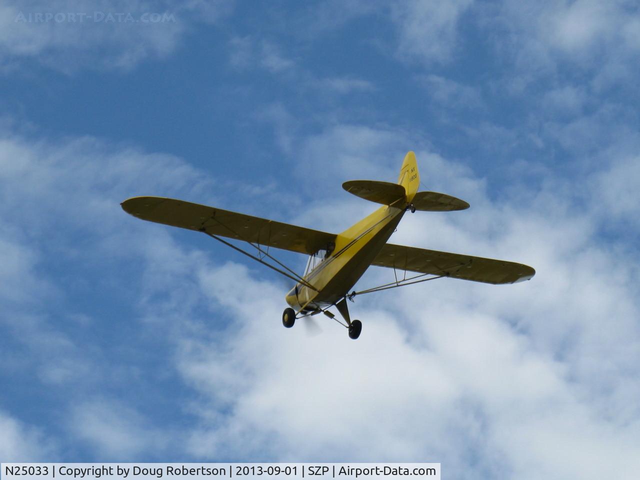 N25033, 1939 Piper J3C-65 Cub C/N 3614, 1939 Piper J3C-65 CUB, Continental A&C65 65 Hp, takeoff climb Rwy 22