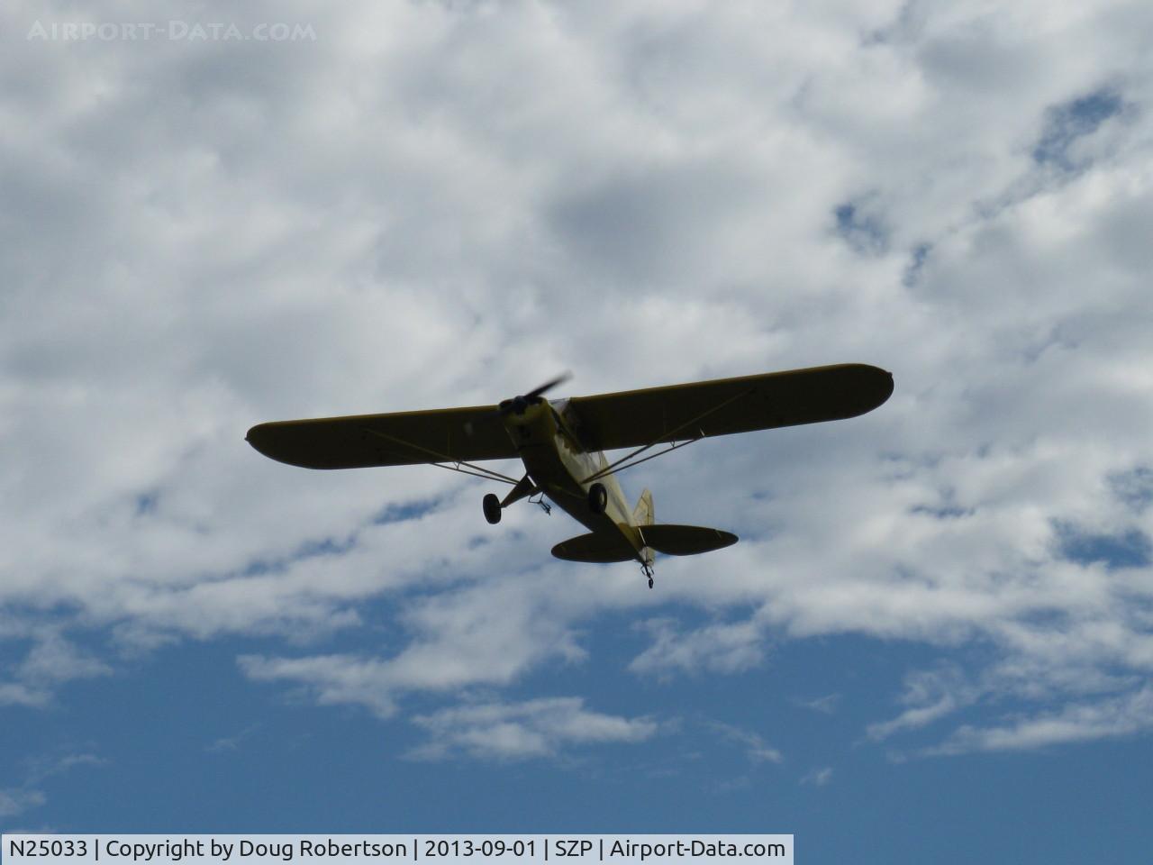N25033, 1939 Piper J3C-65 Cub C/N 3614, 1939 Piper J3C-65 CUB, Continental A&C65 65 Hp, takeoff climb Rwy 22