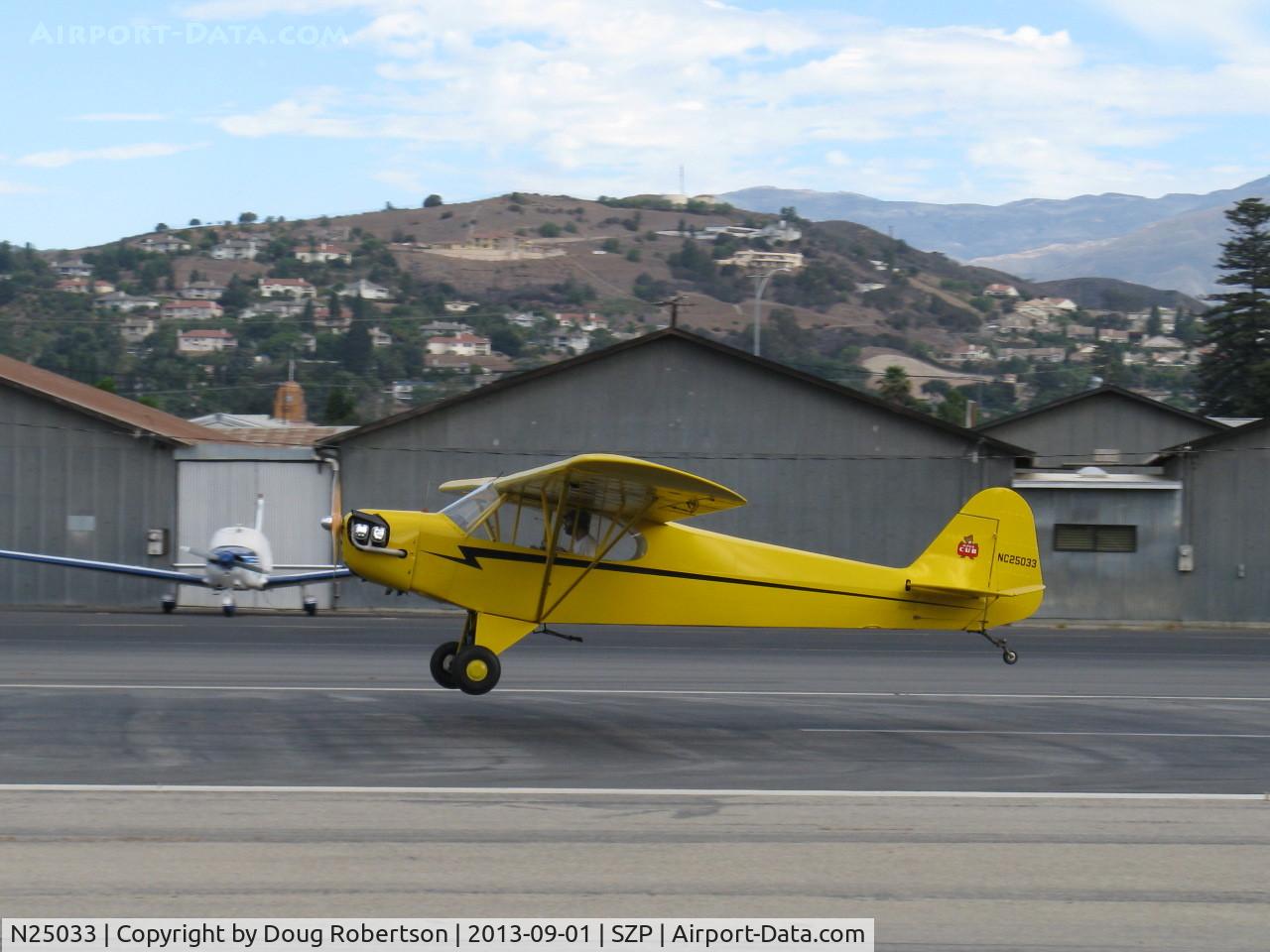 N25033, 1939 Piper J3C-65 Cub C/N 3614, 1939 Piper J3C-65 CUB, Continental A&C65 65 Hp, landing Rwy 22