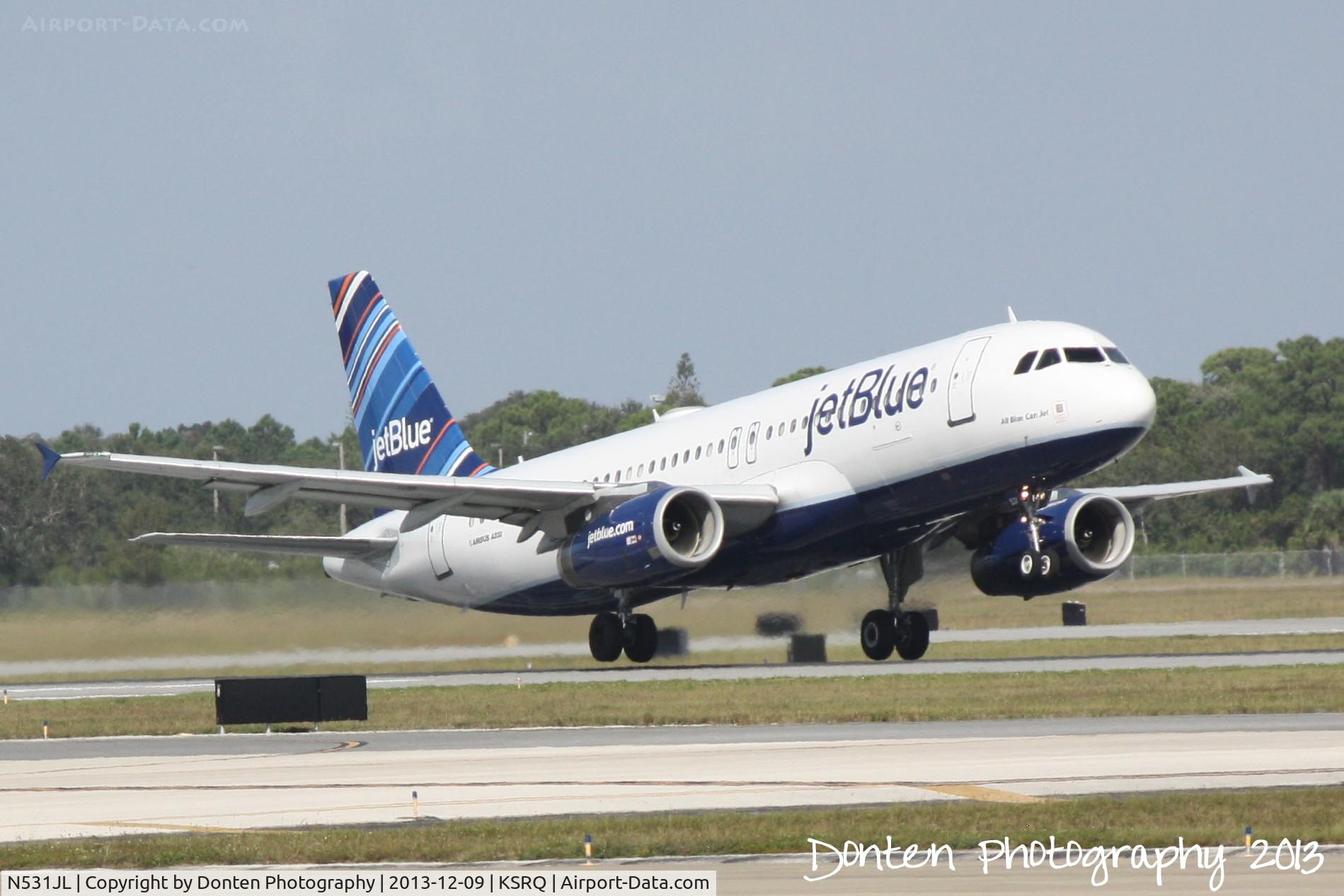N531JL, 2001 Airbus A320-232 C/N 1650, JetBlue Flight 164 (N531JL) departs Sarasota-Bradenton International Airport enroute to John F Kennedy International Airport