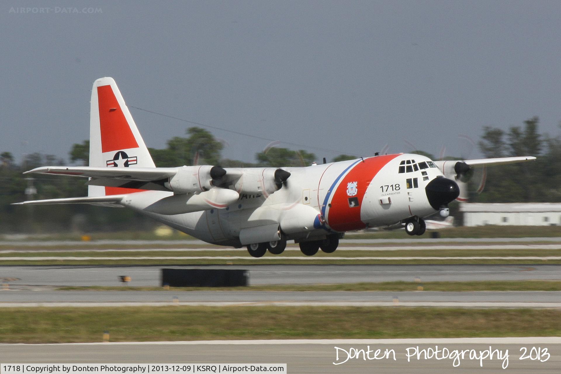 1718, 1986 Lockheed C-130H Hercules C/N 382-5106, US Coast Guard HC-130 Hercules (1718) from Air Station Clearwater departs Sarasota-Bradenton International Airport