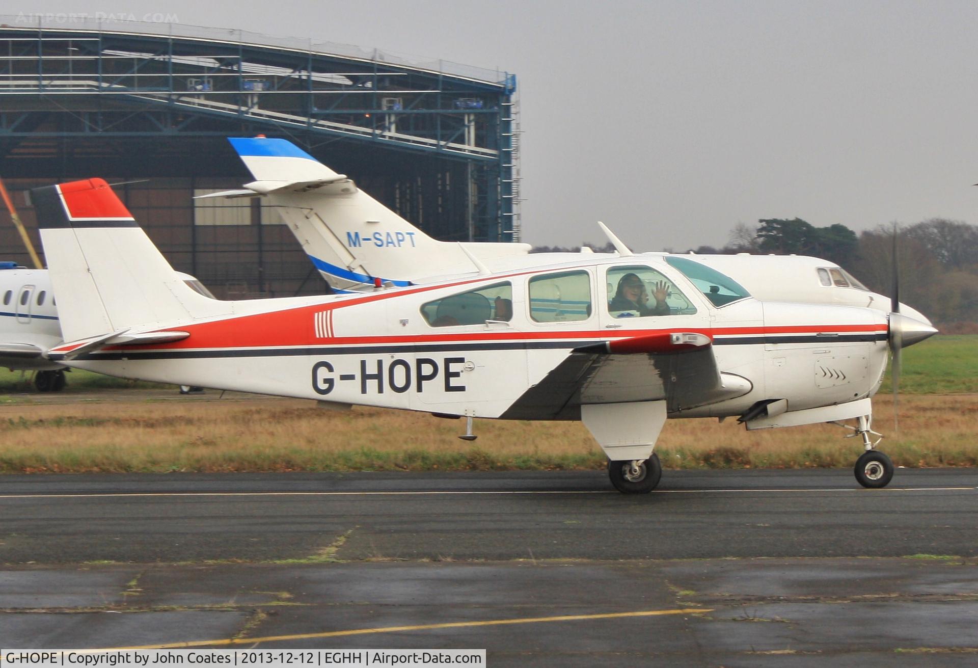 G-HOPE, 1978 Beech F33A Bonanza Bonanza C/N CE-805, Taxiing with a cheery wave.