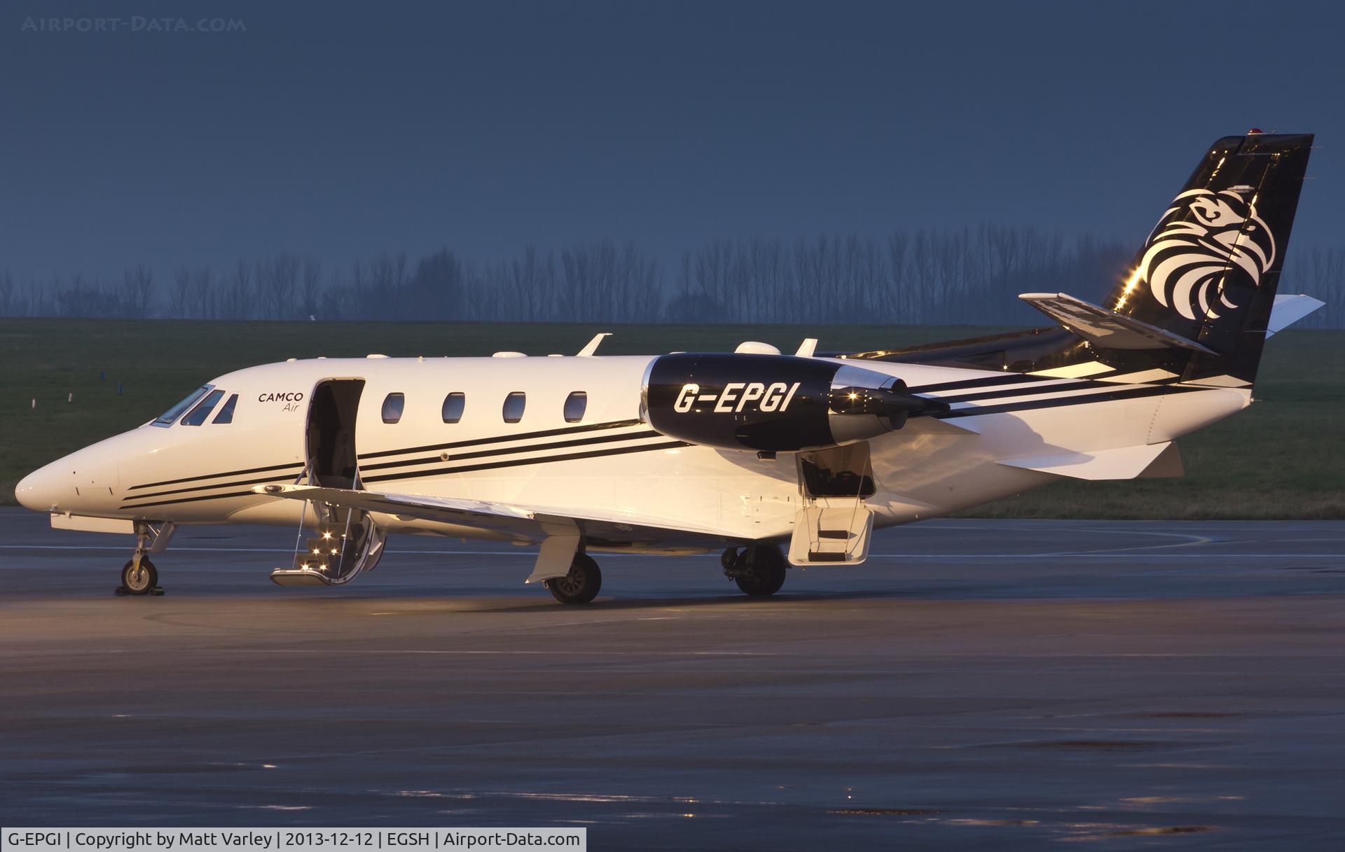 G-EPGI, 2012 Cessna 560XL Citation XLS+ C/N 560-6106, Sat on stand at SaxonAir in the twilight....