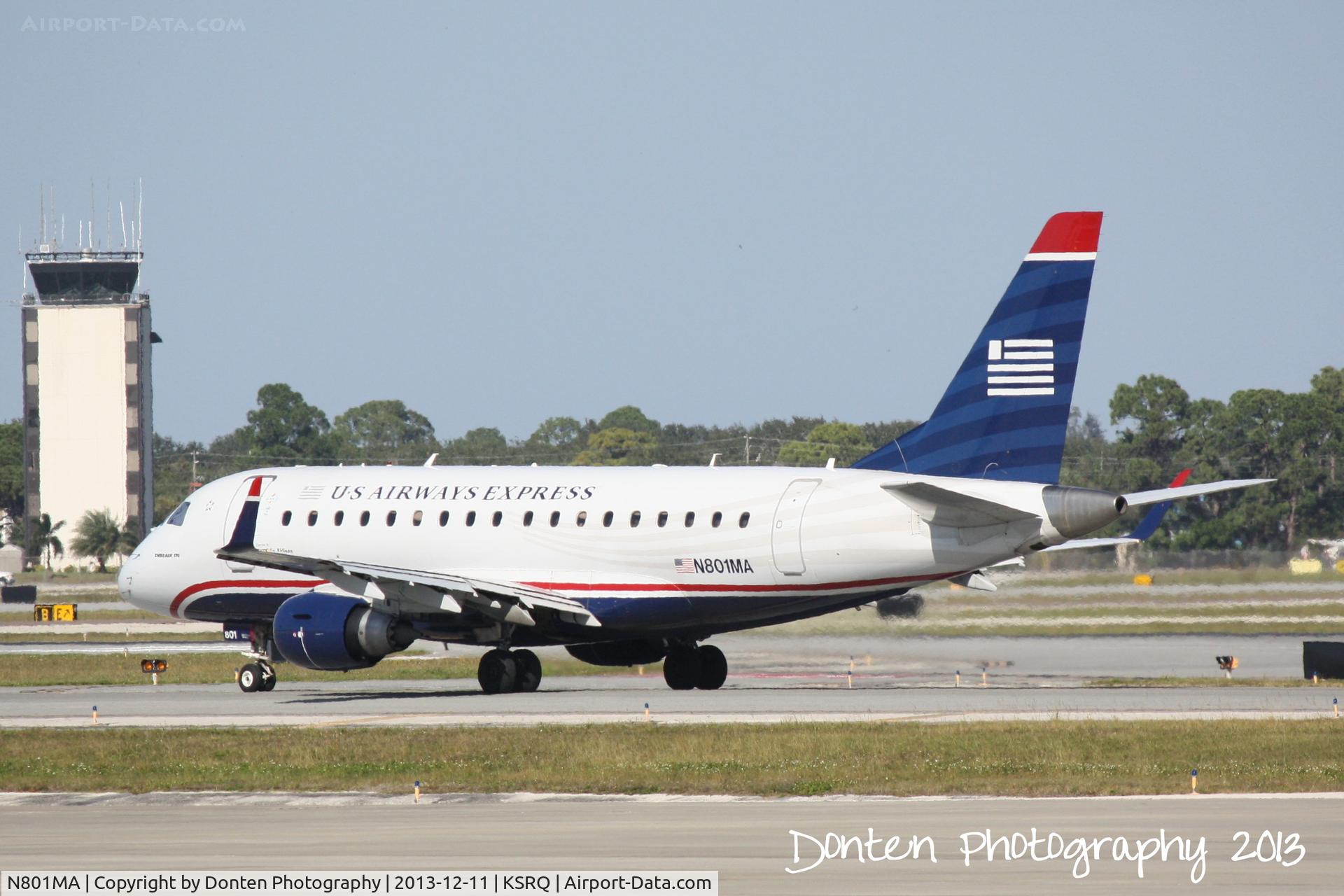 N801MA, 2004 Embraer 170SU (ERJ-170-100SU) C/N 17000012, US Air Flight 3346 operated by Republic (N801MA) prepares for flight at Sarasota-Bradenton International Airport