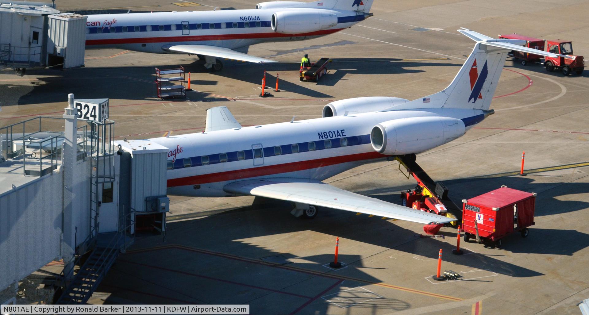 N801AE, 2001 Embraer ERJ-140LR (EMB-135KL) C/N 145469, Baggage operation Gate B24 DFW
