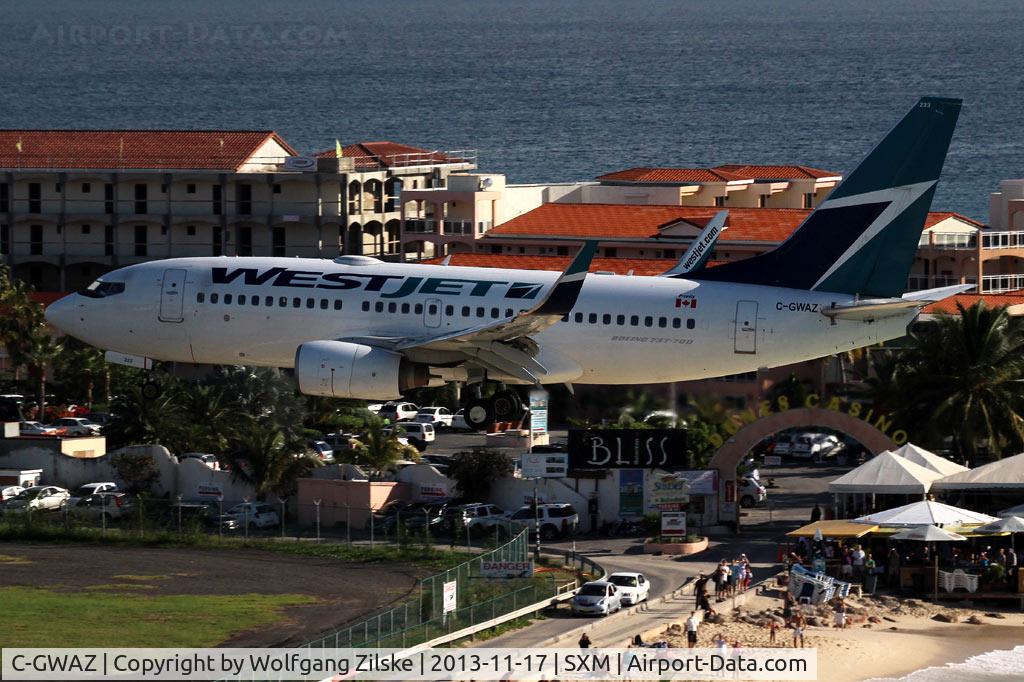 C-GWAZ, 2004 Boeing 737-7CT C/N 32763, At famous Maho Beach